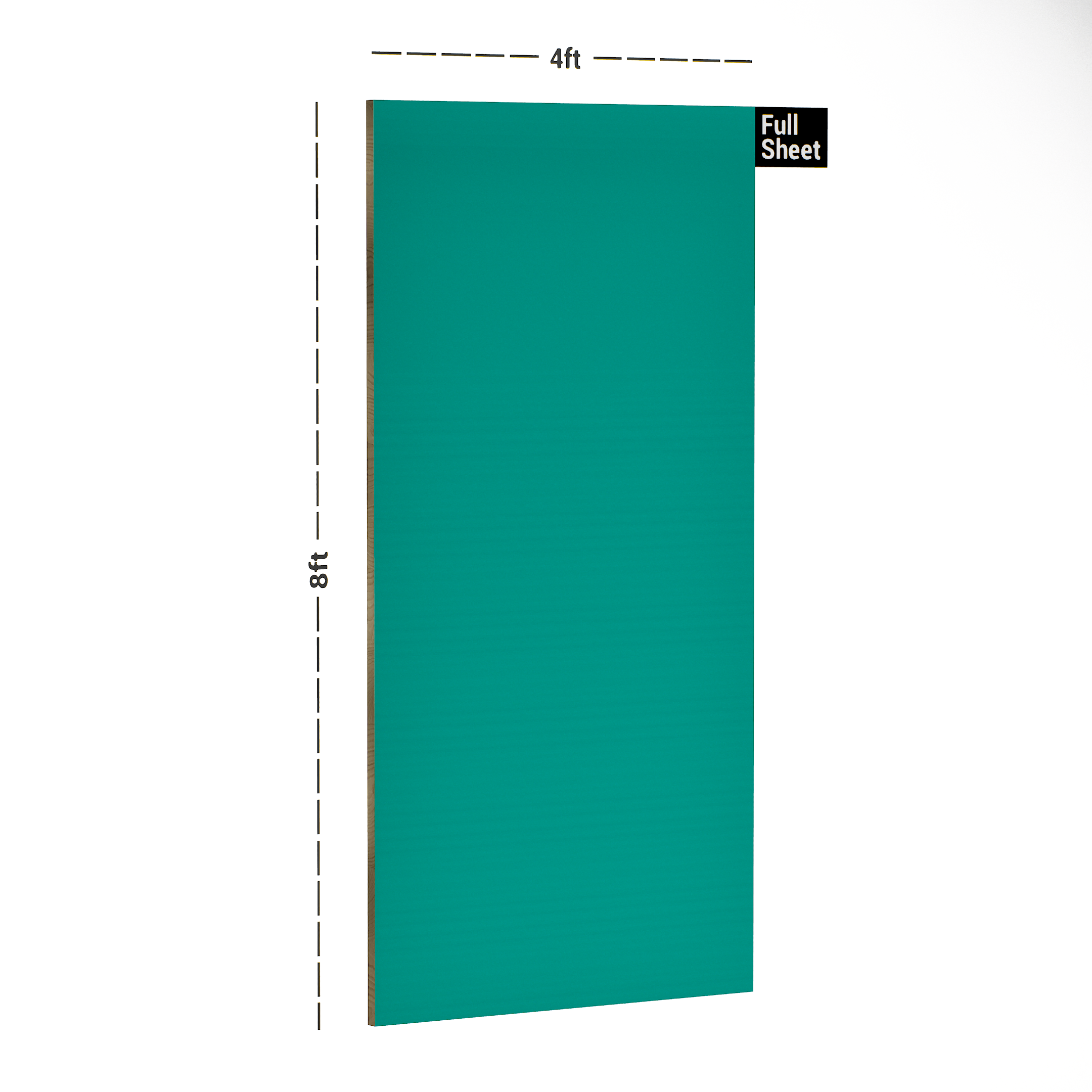 Dimension image of 179 SMR Dream Green 8 ft x 4 ft Super Mirror Solid Finish Laminate - 1 mm in an isometric setup | Material Depot