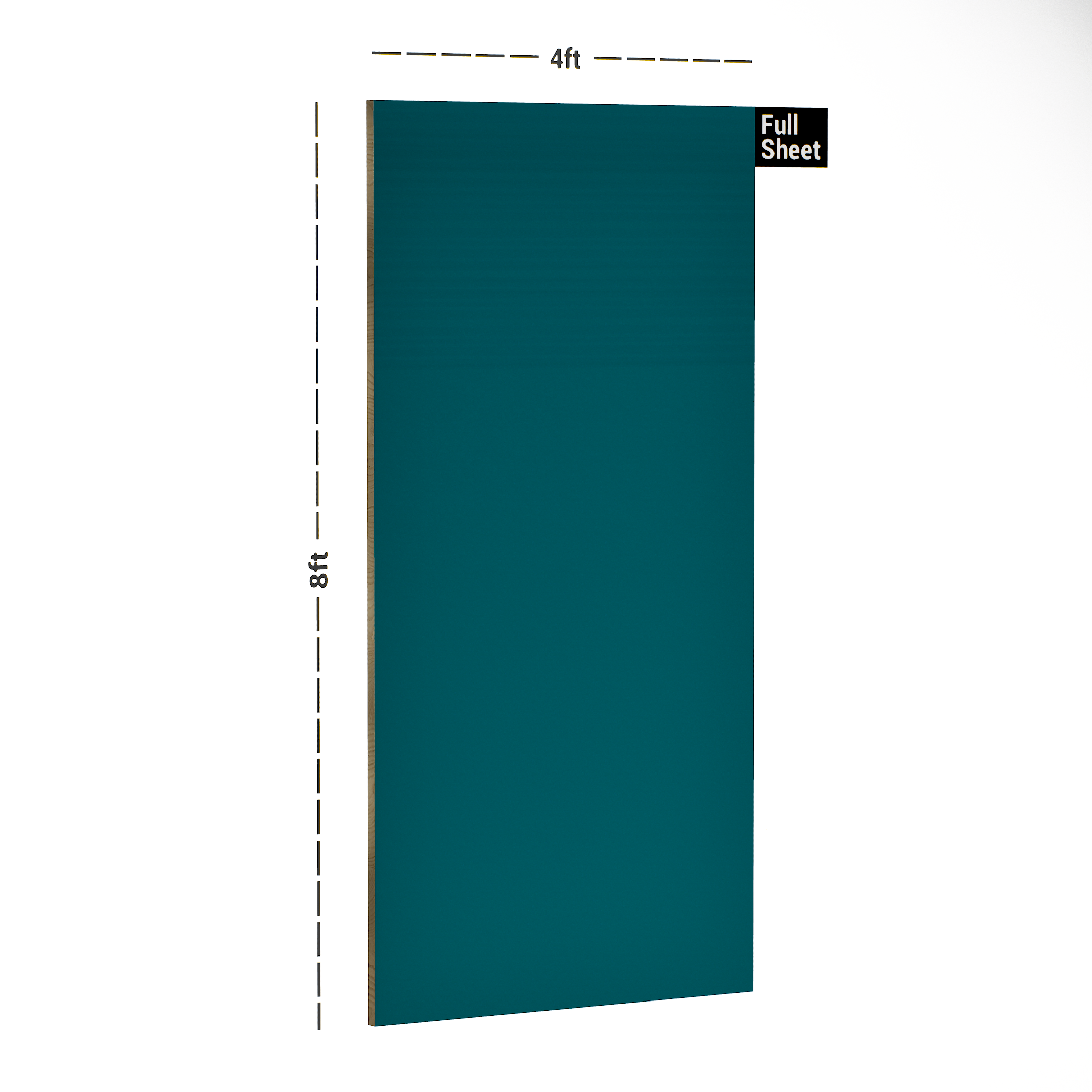 Dimension image of 183 SMR Trooper 8 ft x 4 ft Super Mirror Solid Finish Laminate - 1 mm in an isometric setup | Material Depot