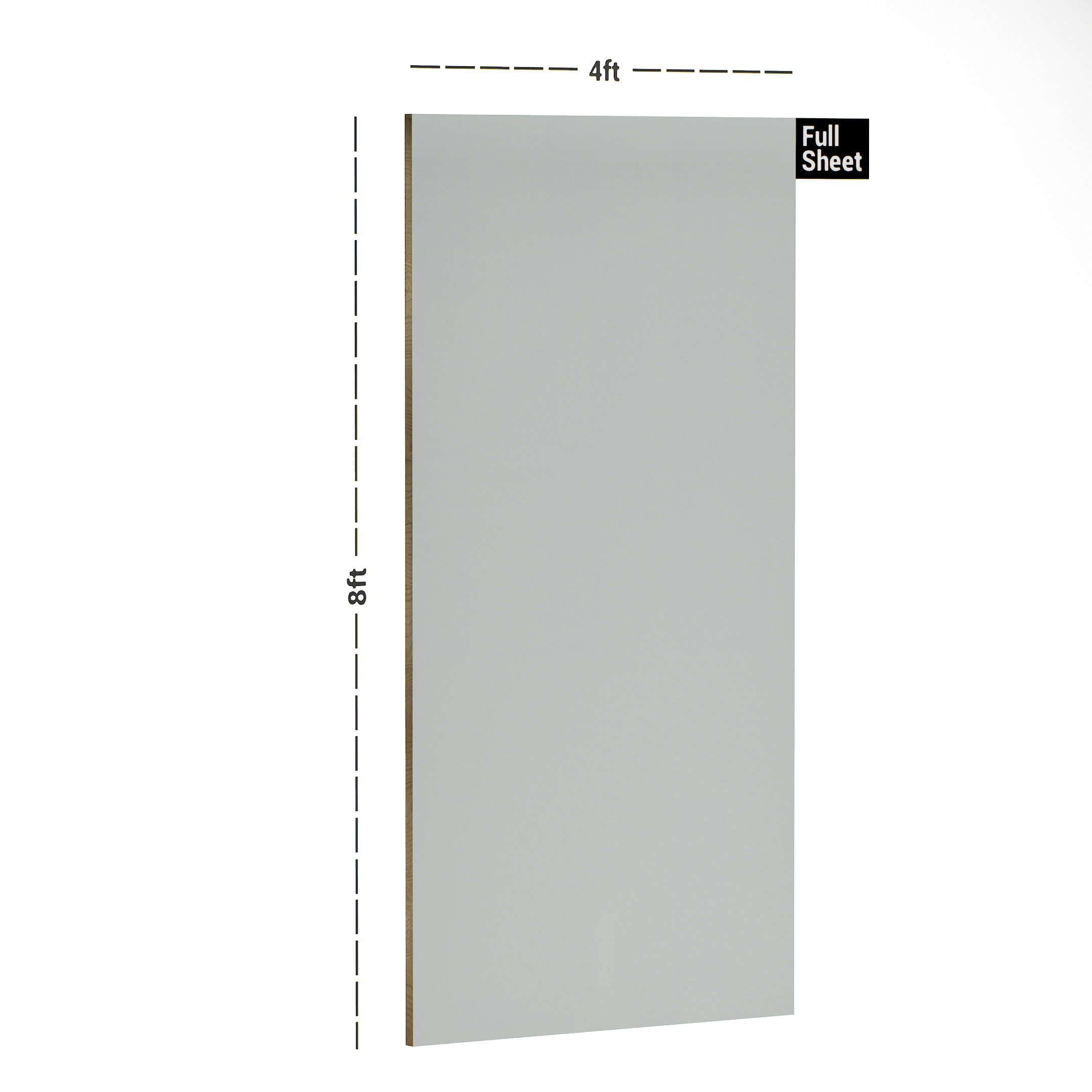 Dimension image of S1291 UG Pearl White 8 ft x 4 ft Ultra HD Gloss Finish Pastels Series Sainik Laminate - 1 mm in an isometric setup | Material Depot