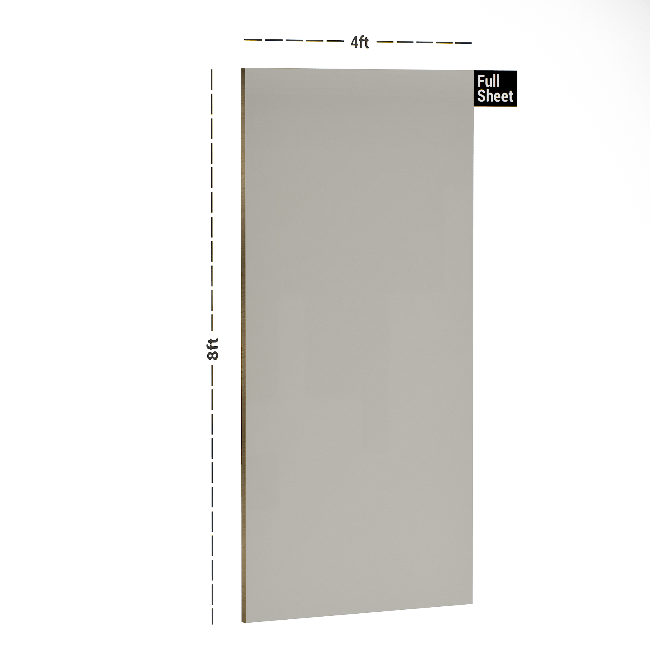 Dimension image of S1292 UG Satin White 8 ft x 4 ft Ultra HD Gloss Finish Classic Series Sainik Laminate - 1 mm in an isometric setup | Material Depot