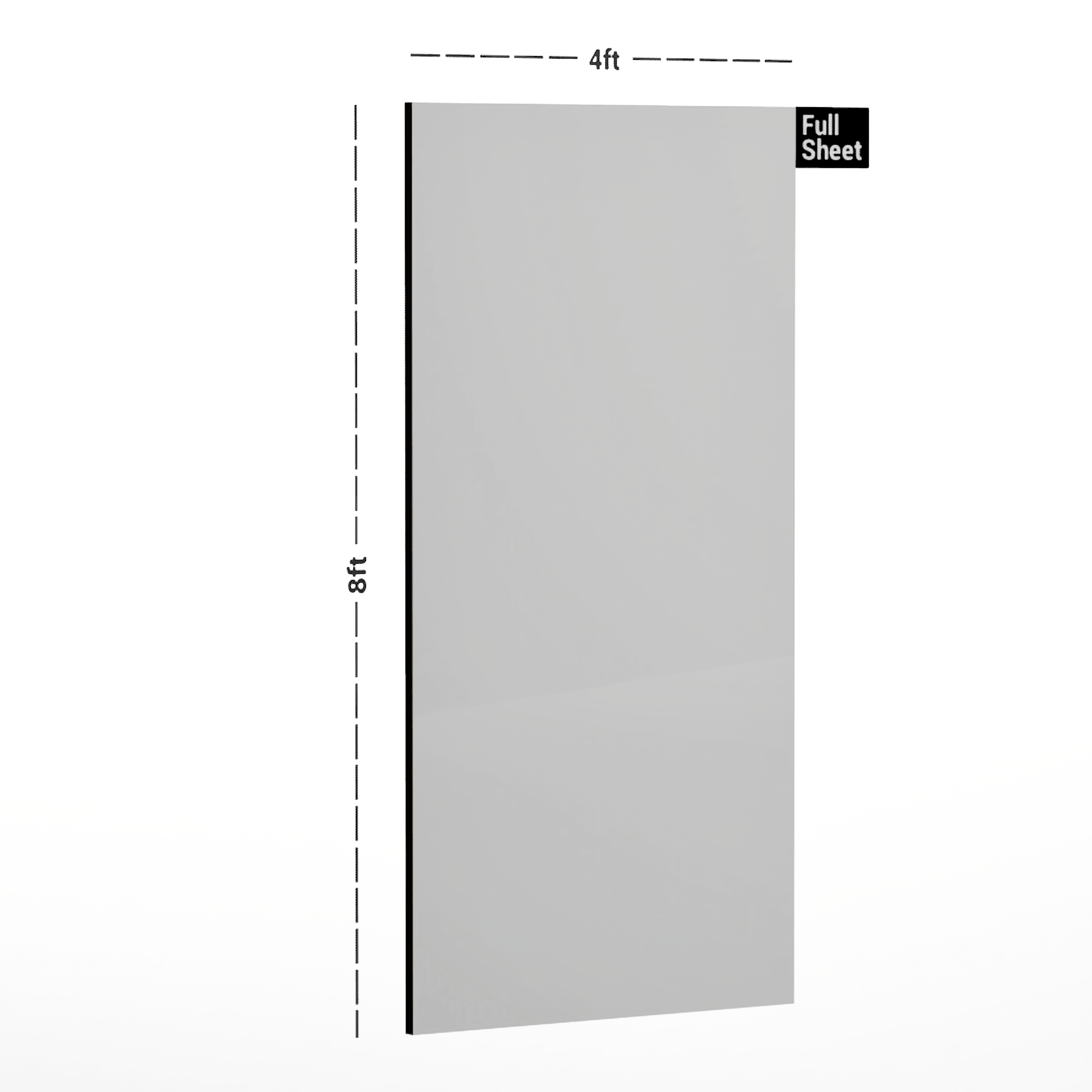 Dimension image of 9500 SDM White 8 ft x 4 ft High Gloss Finish Laminate - 1 mm in an isometric setup | Material Depot