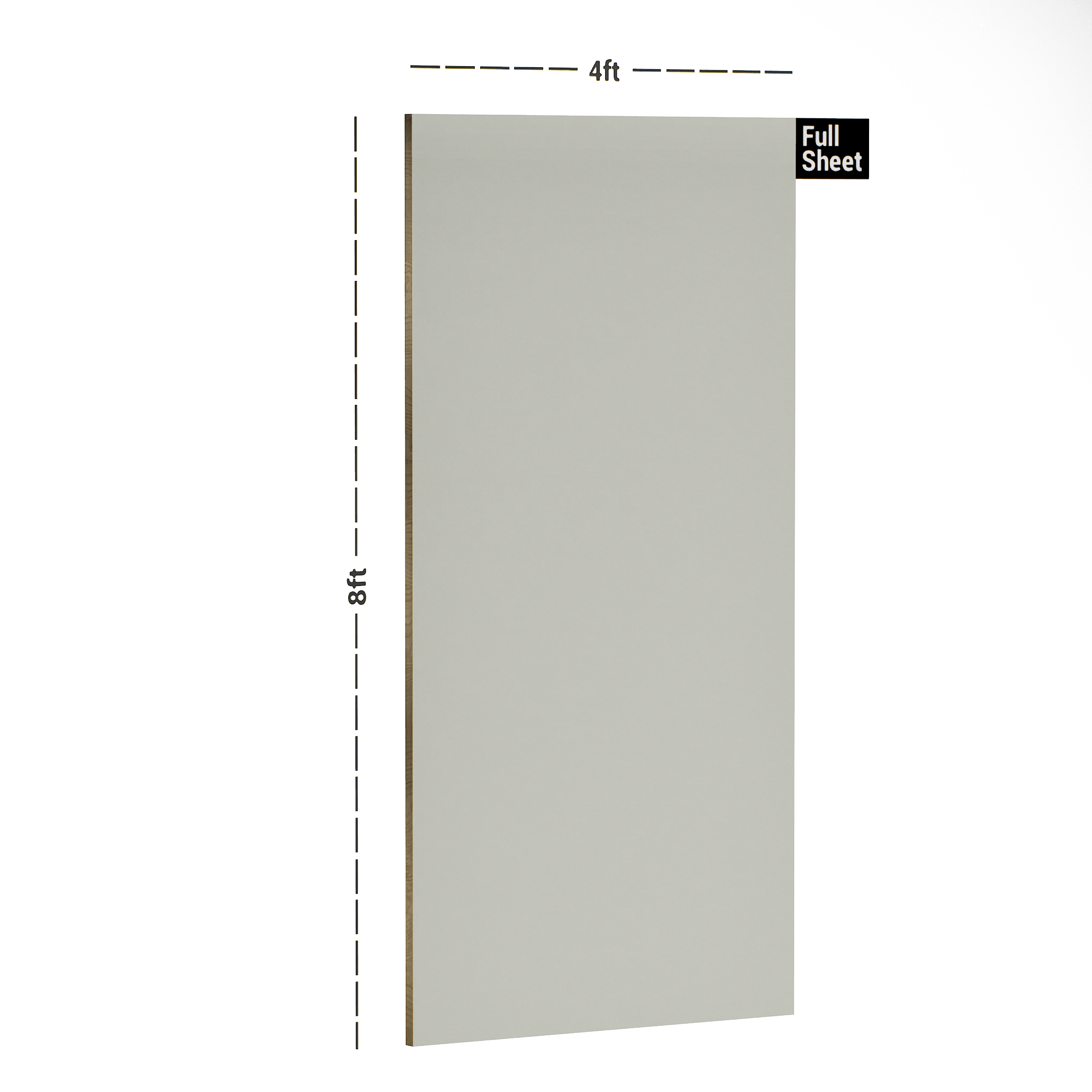 Dimension image of TR 1571 8 ft x 4 ft High Gloss Finish Ontari Series 6H Anti Scratch Acrylic Laminate - 1.5 mm in an isometric setup | Material Depot