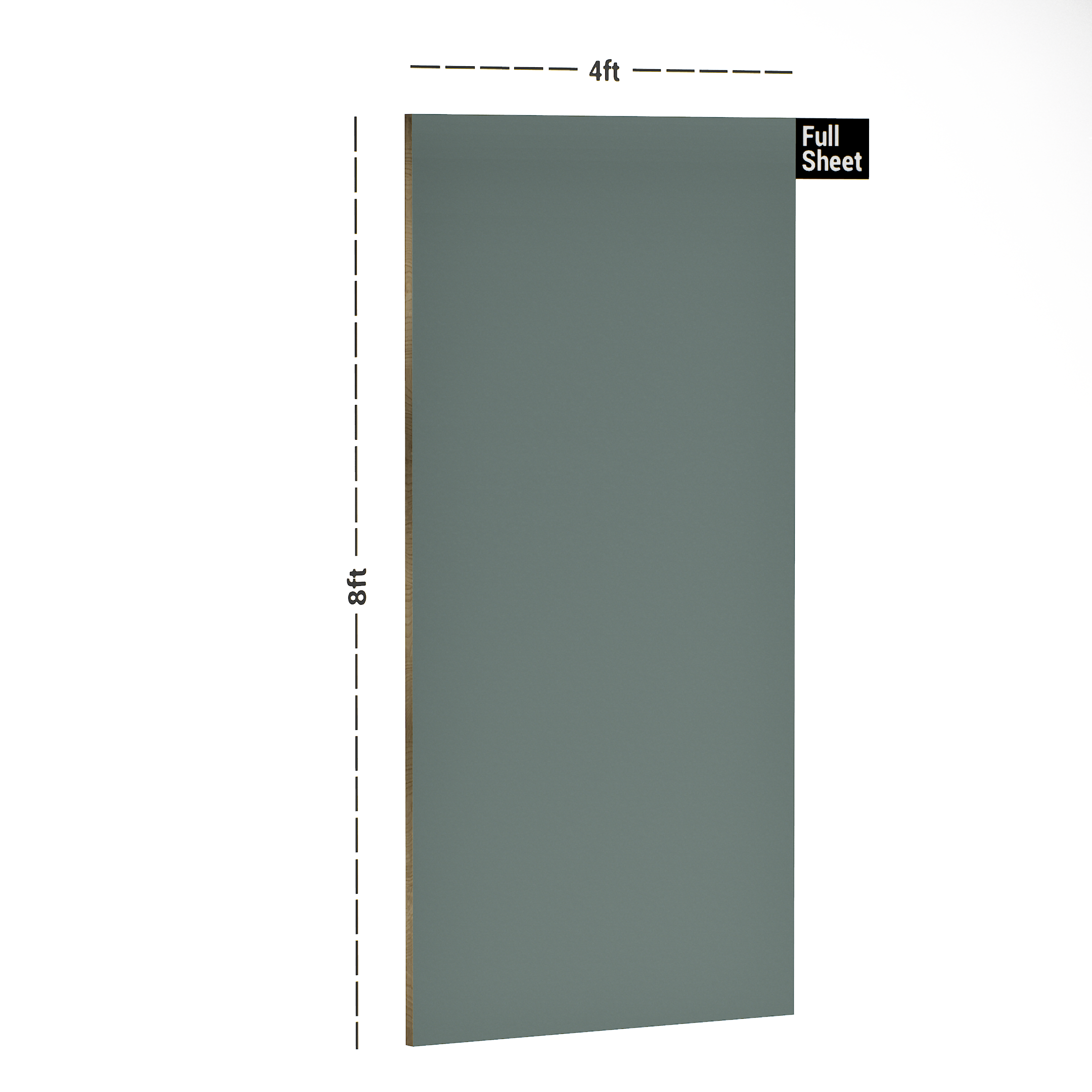 Dimension image of TR 1519 8 ft x 4 ft High Gloss Finish Ontari Series 6H Anti Scratch Acrylic Laminate - 1.5 mm in an isometric setup | Material Depot