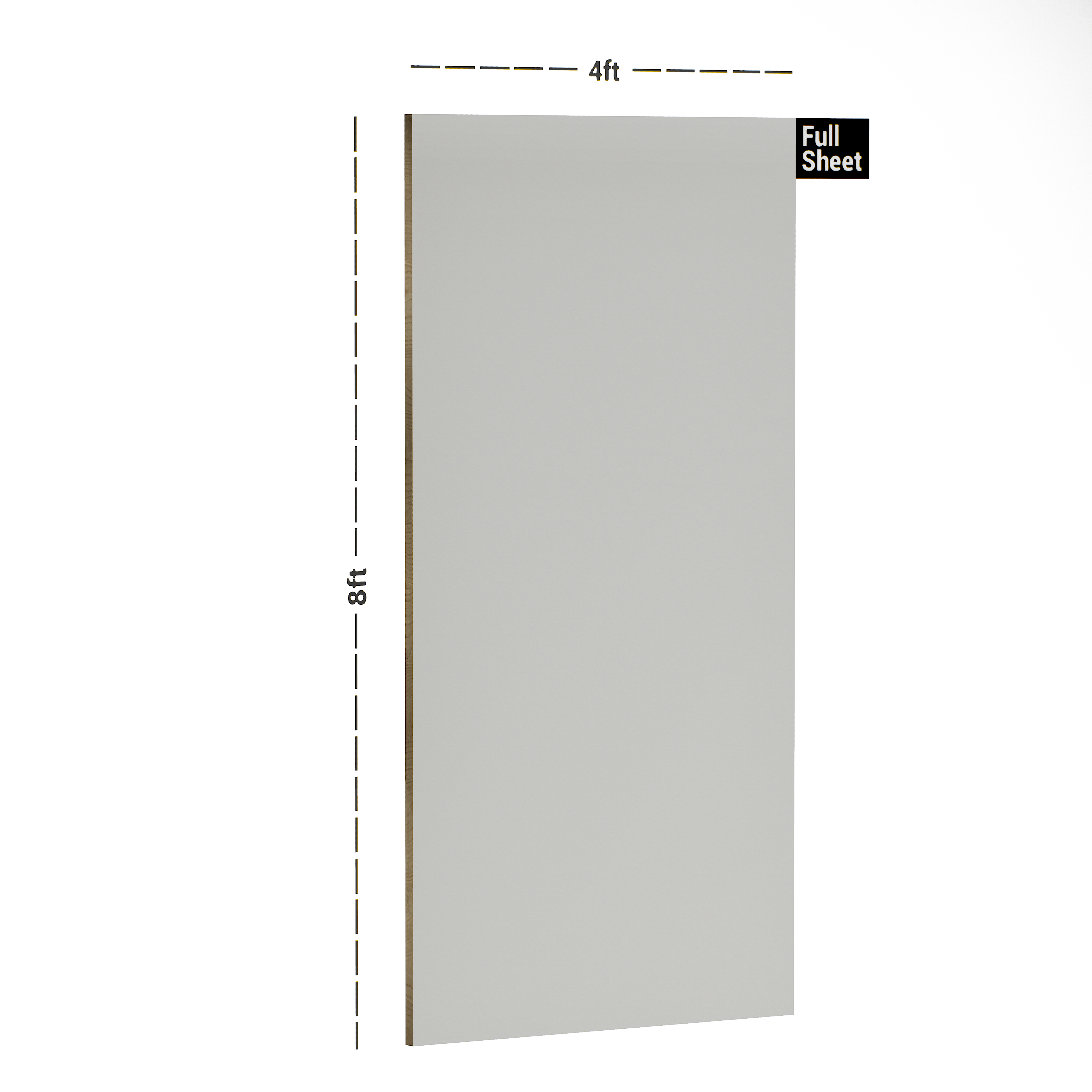 Dimension image of Silver Mirror 8 ft x 4 ft High Gloss Finish Ontari Series 6H Anti Scratch Acrylic Self Adhesive Laminate - 1.5 mm in an isometric setup | Material Depot