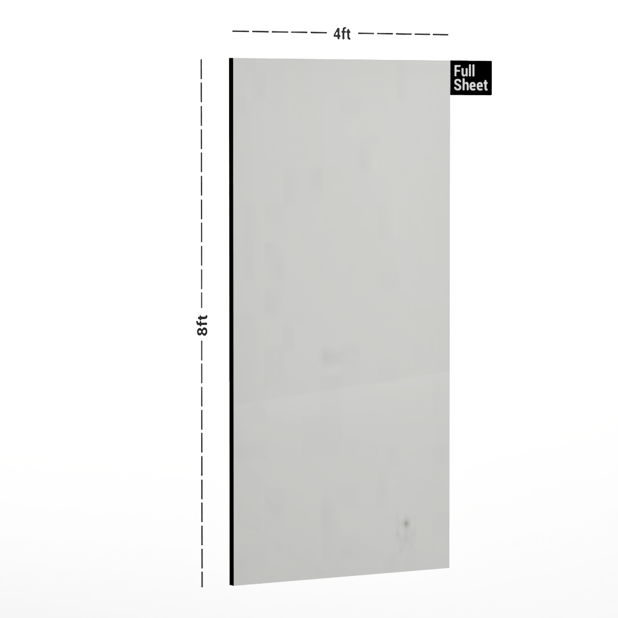 Dimension image of 8202 SUD Lite White 8 ft x 4 ft Doors Collection Series Suede Finish New Point 8 Decorative Laminate 0.8 mm in an isometric setup | Material Depot