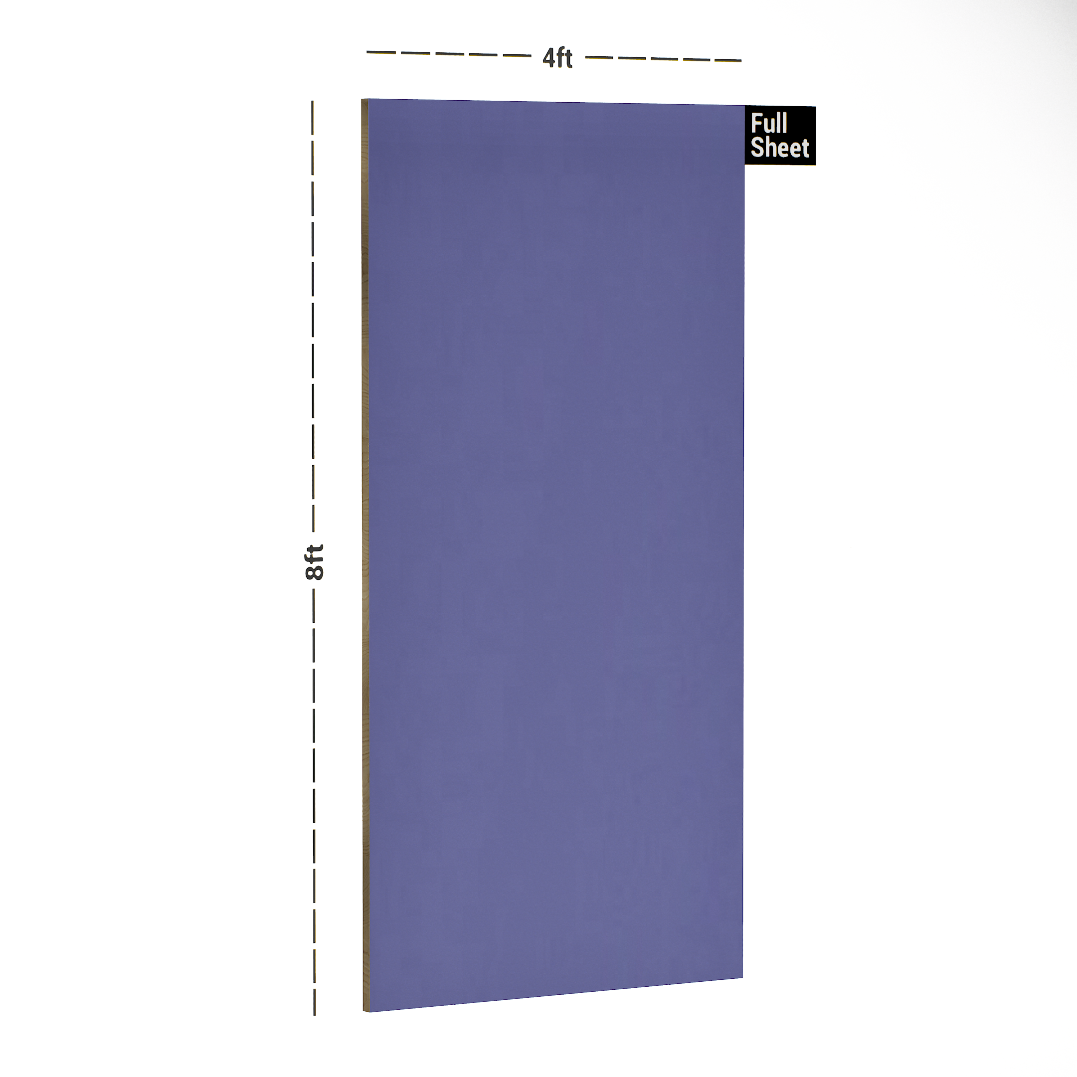 Dimension image of 215 P1 HGS Lilac 8 ft x 4 ft High Gloss Finish Decorative Laminate - 0.8 mm in an isometric setup | Material Depot