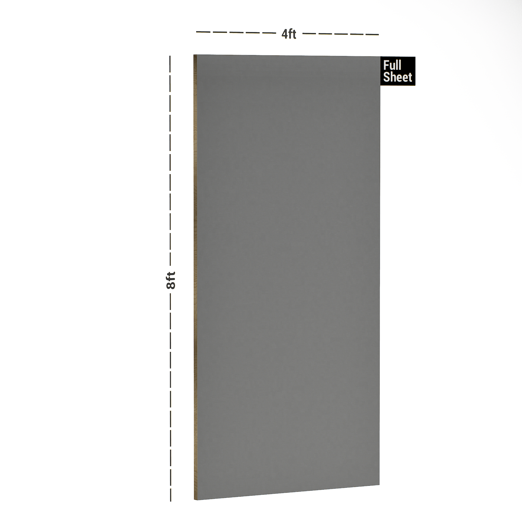 Dimension image of SMT 1247 Pebble Grey 8 ft x 4 ft Silky Matt Finish Decorative Laminate - 1 mm in an isometric setup | Material Depot