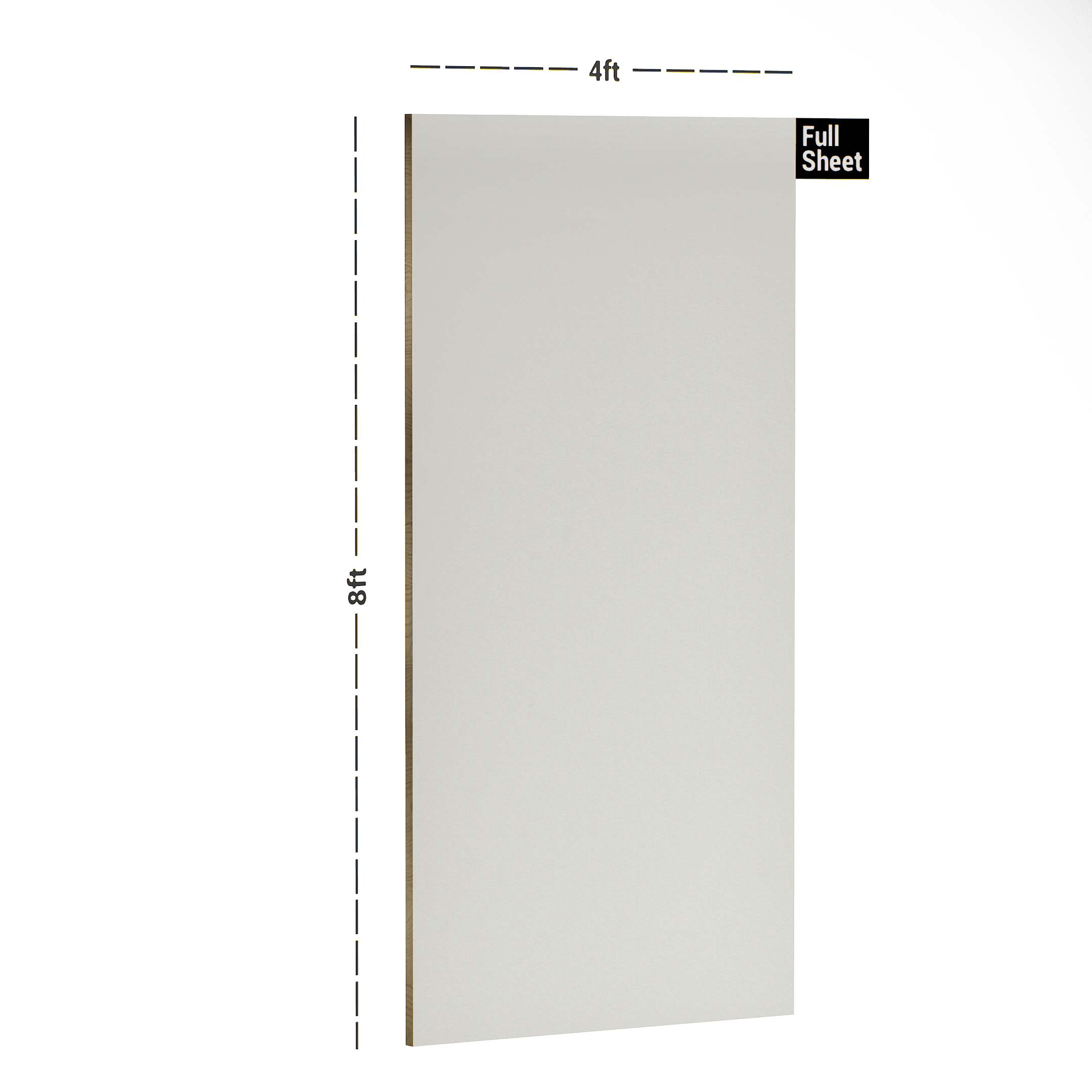 Dimension image of VV 1202 Frosty White 8 ft x 4 ft Vertical Venza Finish Decorative Laminate - 1 mm in an isometric setup | Material Depot