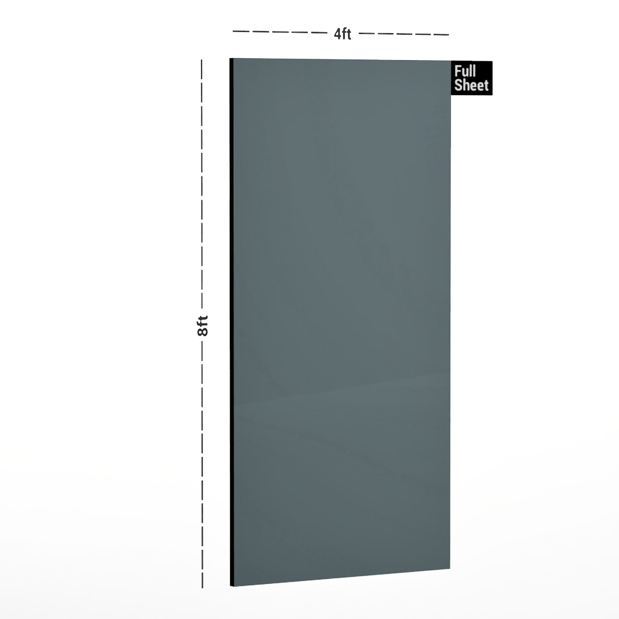 Dimension image of HG 230 Thunder Green 8 ft x 4 ft High Gloss Finish Colorado Series Decorative Laminate - 1 mm in an isometric setup | Material Depot