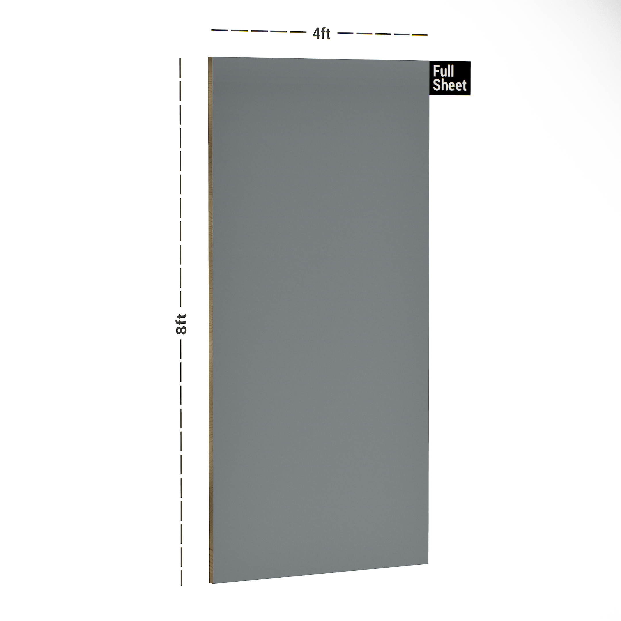 Dimension image of 169 SMT Smoke Grey 8 ft x 4 ft Veneer Finish Laminate - 1 mm in an isometric setup | Material Depot