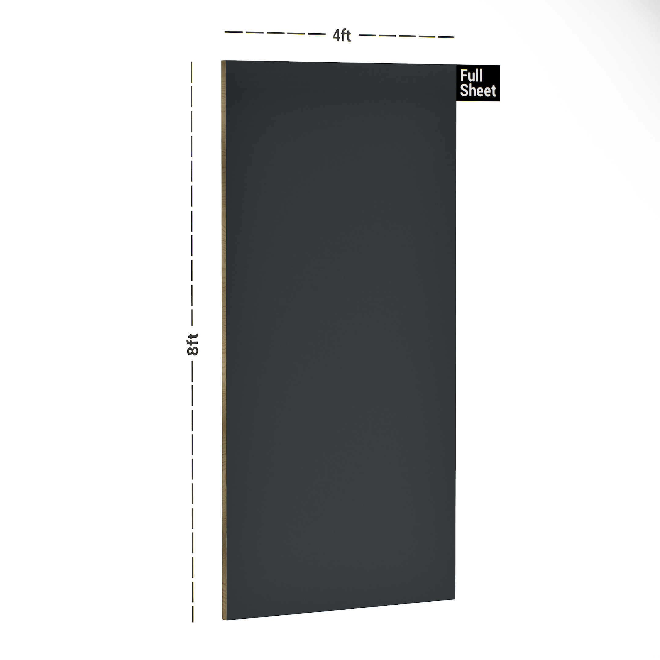 Dimension image of 168 SF Slate Grey 8 ft x 4 ft Plain Color Suede Finish Laminate - 1 mm in an isometric setup | Material Depot