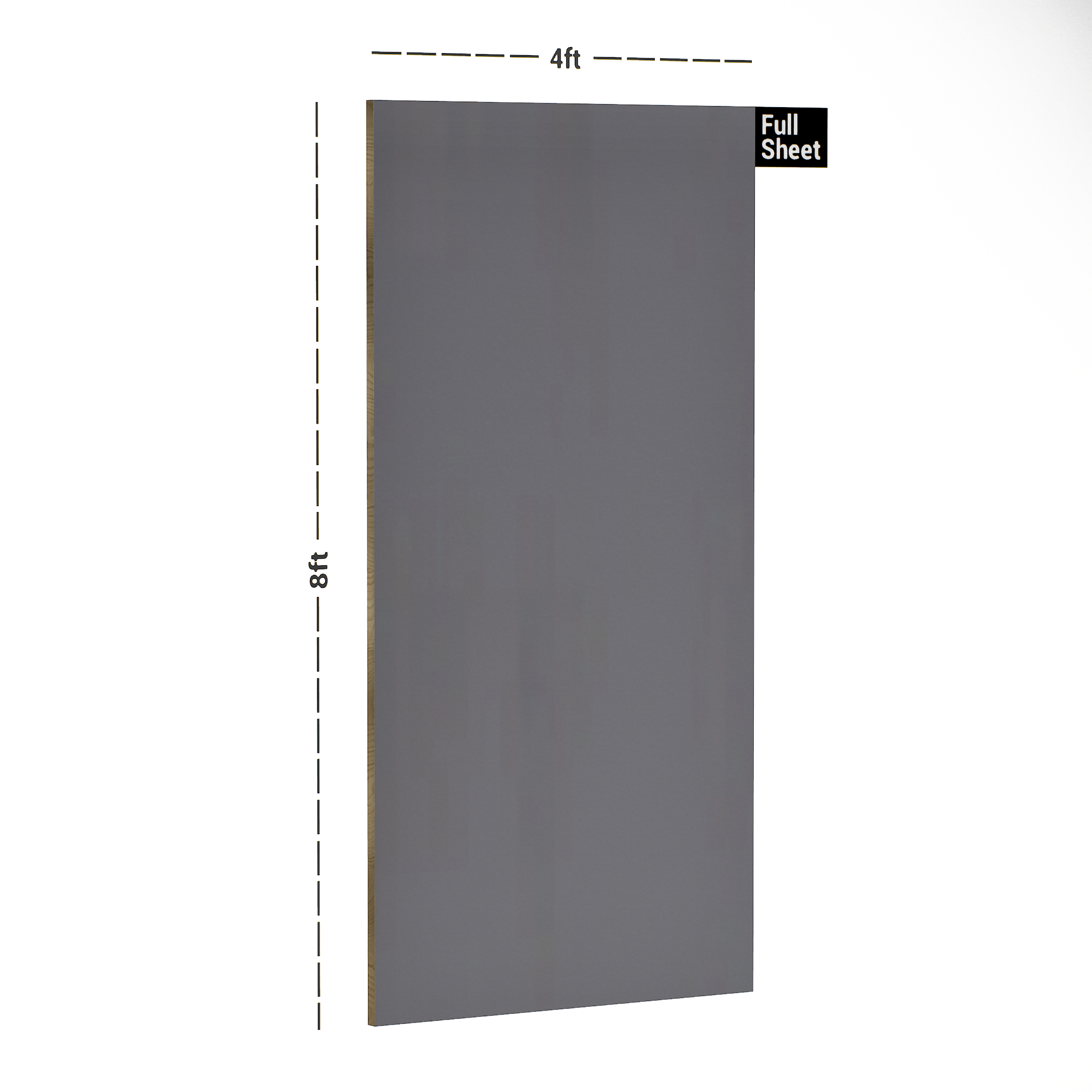 Dimension image of 186 SMT Charcoal Grey 8 ft x 4 ft Satin Matt Finish Luxe Series Laminate - 1 mm in an isometric setup | Material Depot