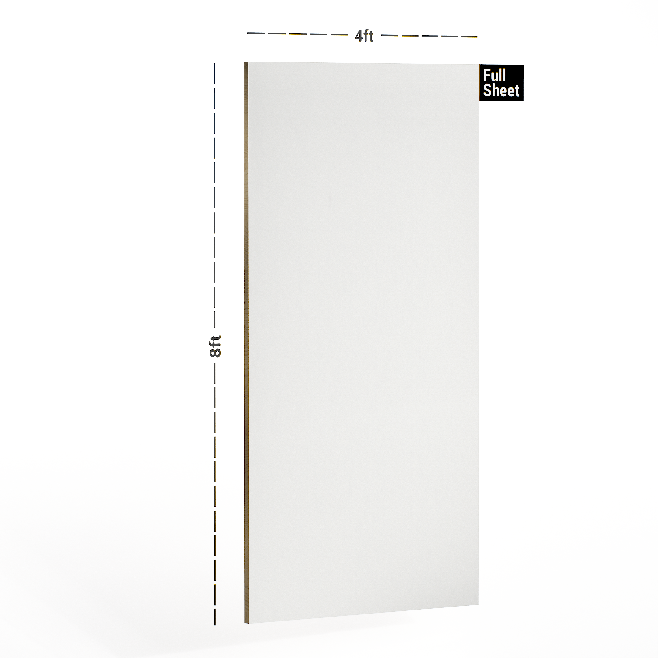 Dimension image of 102 SMT Titana Weiss 8 ft x 4 ft Satin Matt Finish Luxe Series Laminate - 1 mm in an isometric setup | Material Depot