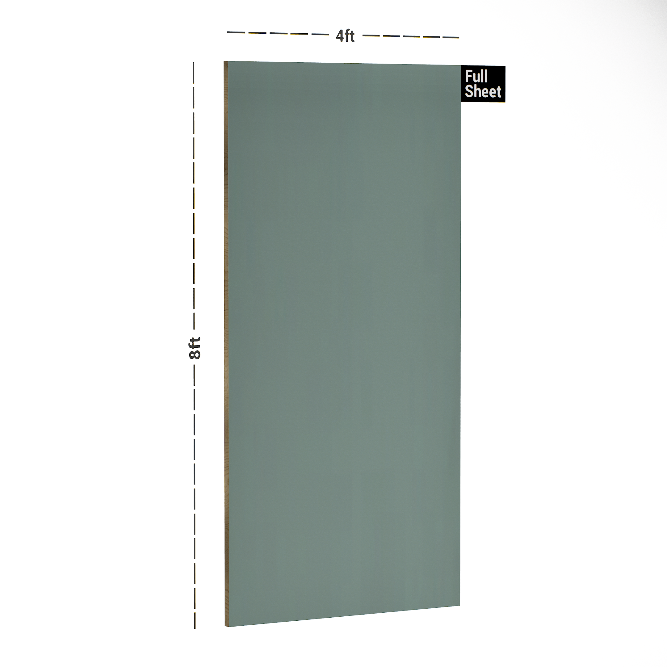 Dimension image of 194 SMT Acacia Green 8 ft x 4 ft Satin Matt Finish Luxe Series Laminate - 1 mm in an isometric setup | Material Depot