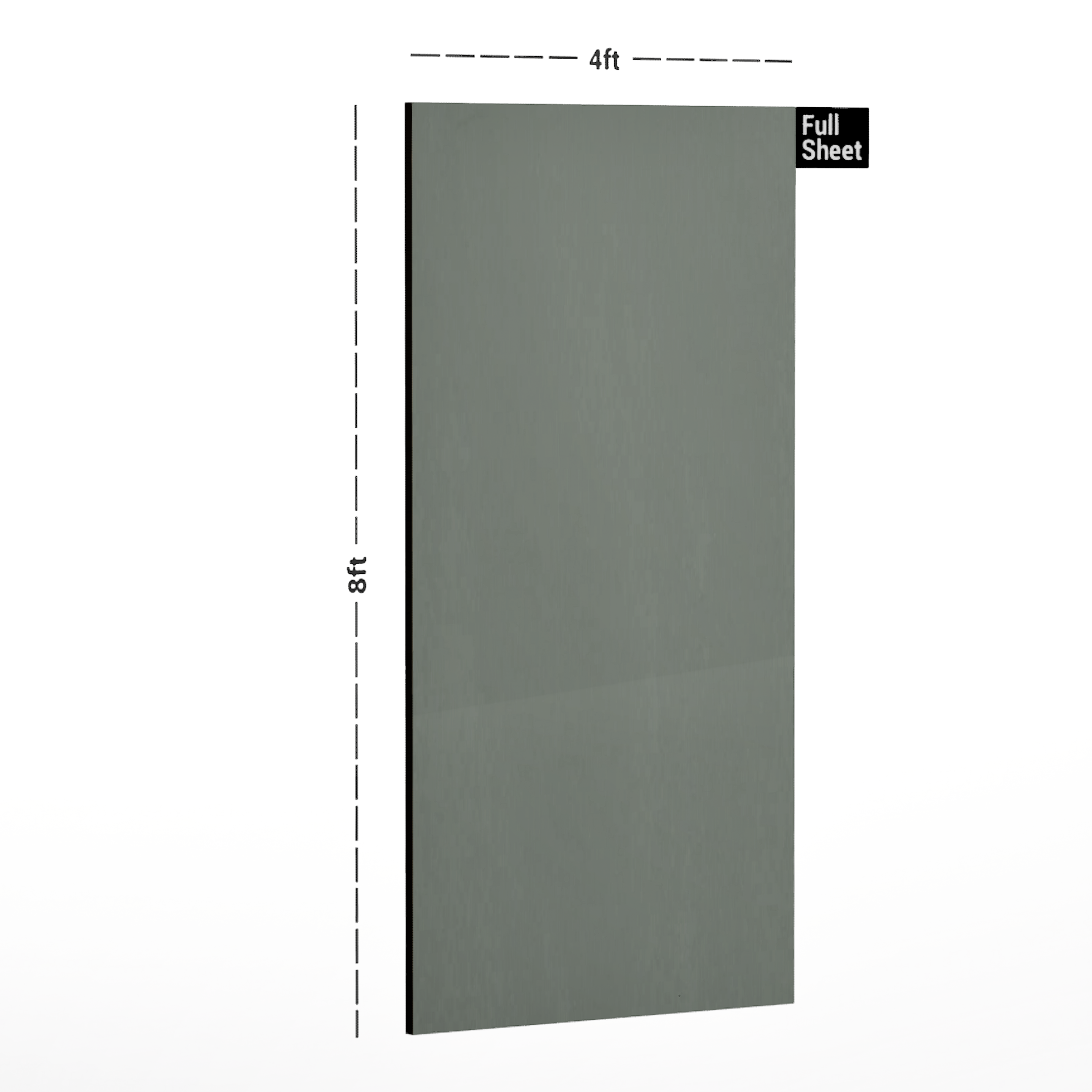 Dimension image of AM 2168 Acacia Green 8 ft x 4 ft Actual Matte Finish Pastel Series Decorative Laminate - 1 mm in an isometric setup | Material Depot