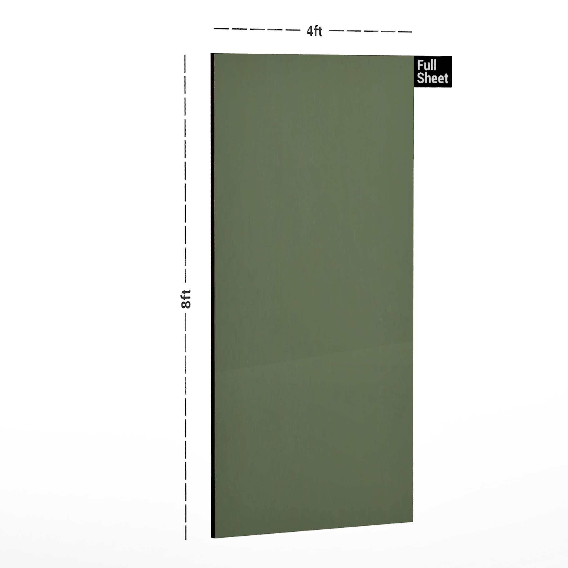 Dimension image of AM 2170 Eucalyptus Green 8 ft x 4 ft Actual Matte Finish Pastel Series Decorative Laminate - 1 mm in an isometric setup | Material Depot