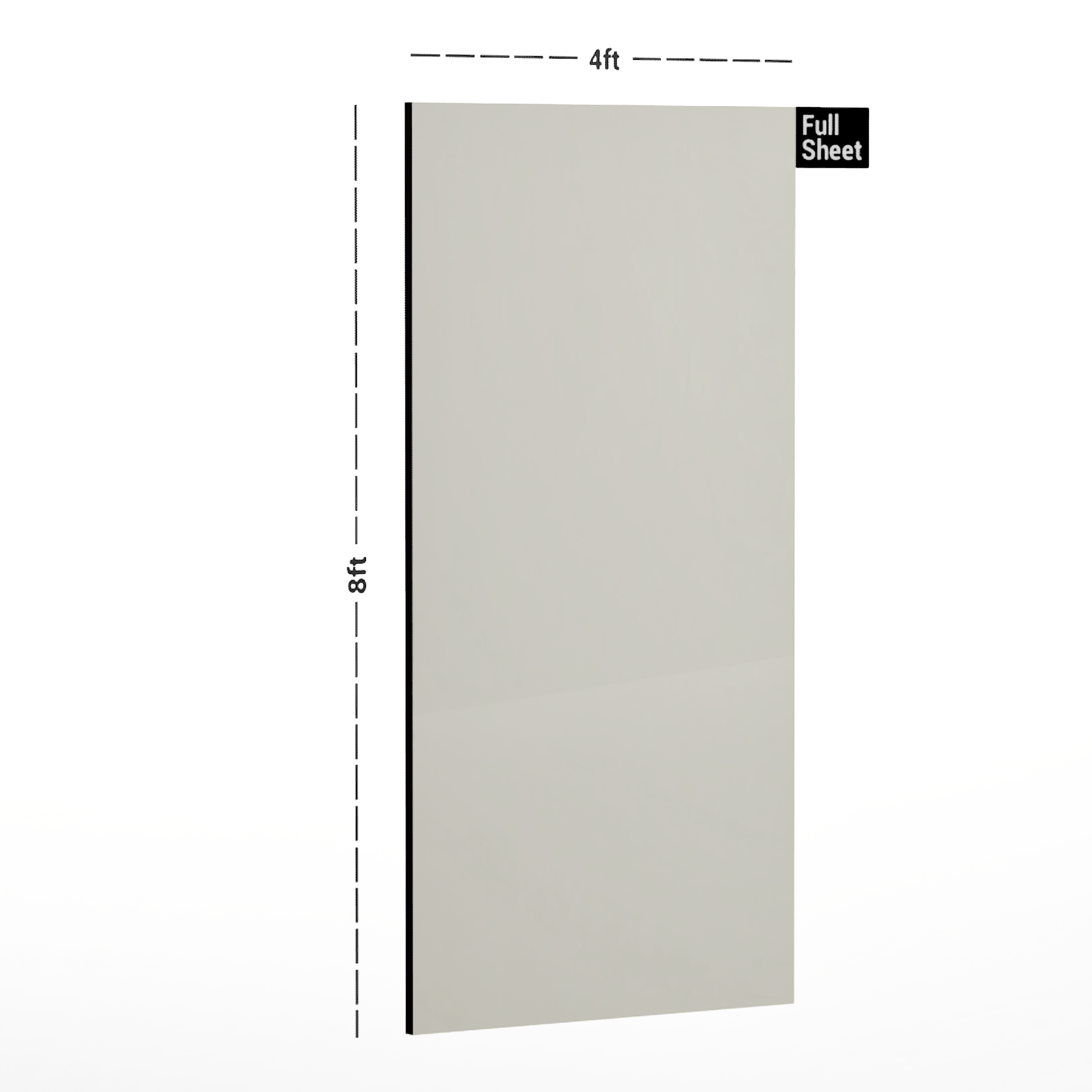 Dimension image of 710 PR Glass Finish 8 ft x 4 ft Trend HD Acrylic Laminate - 1.5 mm in an isometric setup | Material Depot