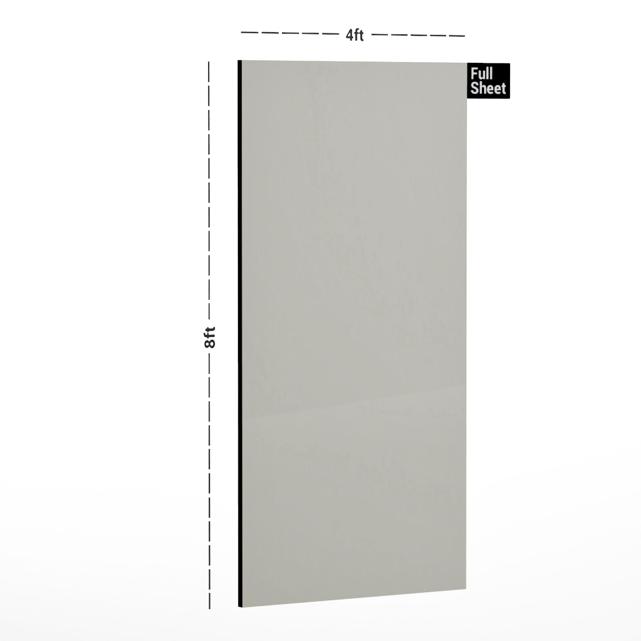 Dimension image of 726 Smoke Matte Finish 8 ft x 4 ft Trend HD Acrylic Laminate - 1 mm in an isometric setup | Material Depot