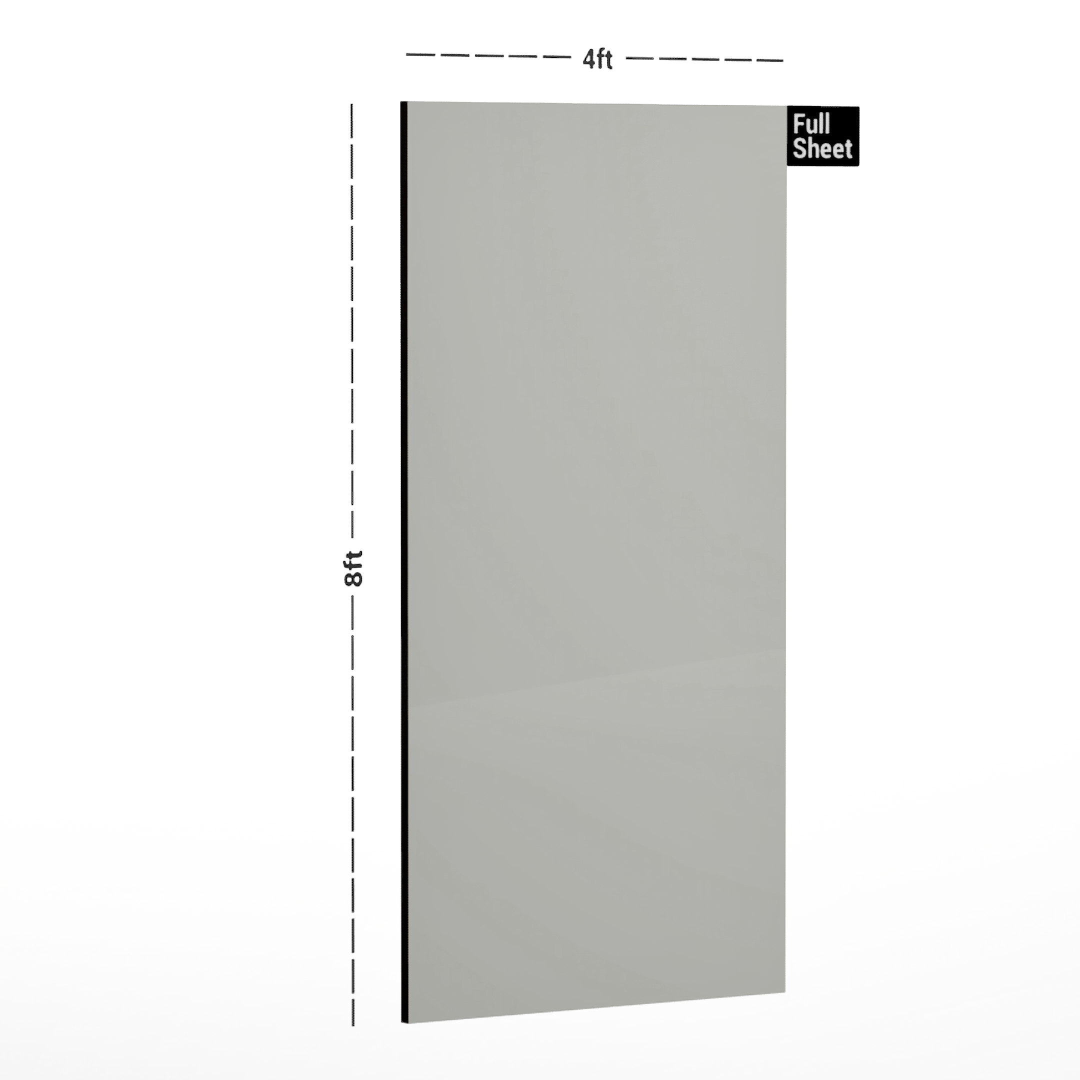 Dimension image of ACR 1514 Pearl Grey 8 ft x 4 ft Ultra Trend Finish Acrylic Laminate - 1.5 mm in an isometric setup | Material Depot