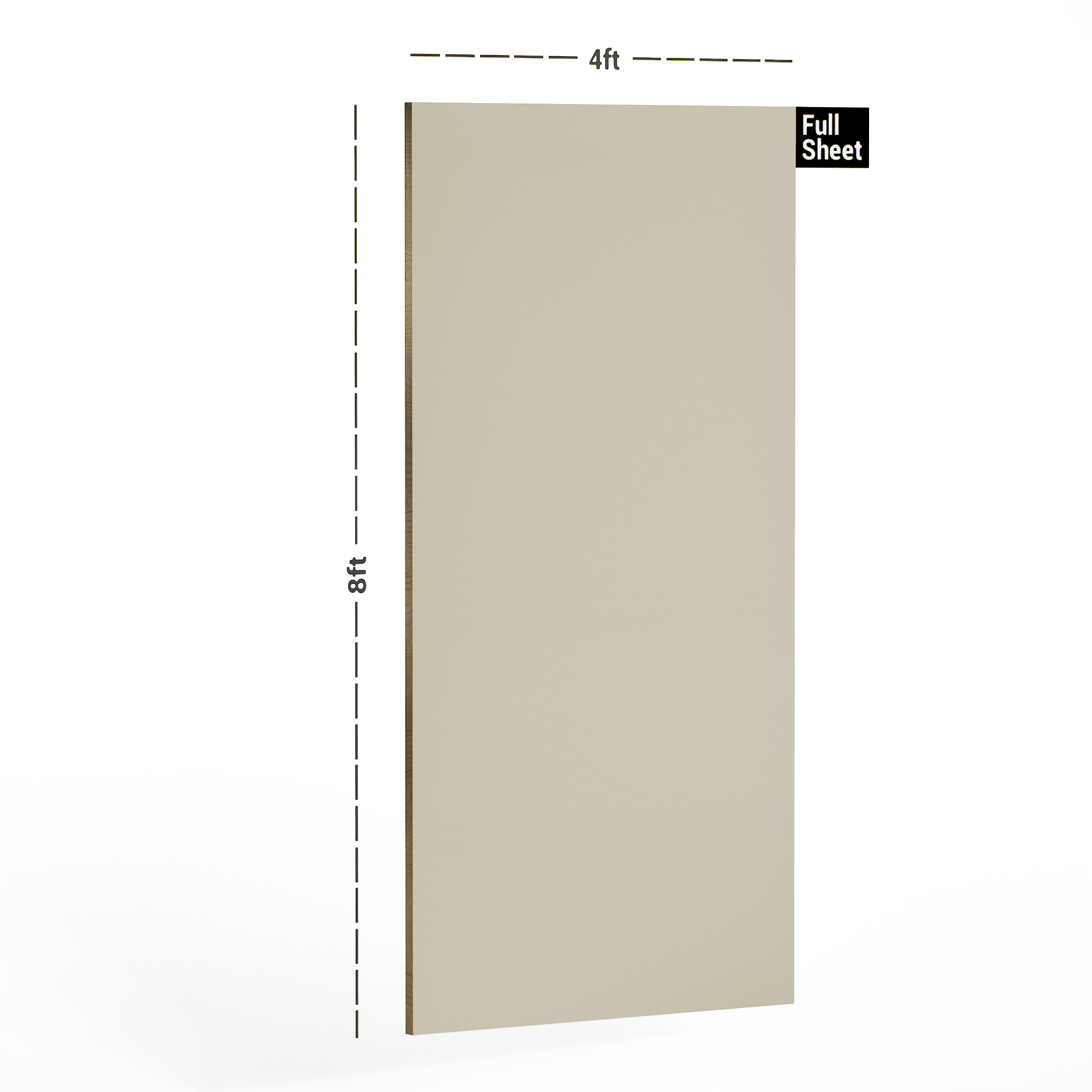 Dimension image of 5161 TM Urban Beige 8 ft x 4 ft Pastel Super Matt Finish Decorative Laminate - 1 mm in an isometric setup | Material Depot