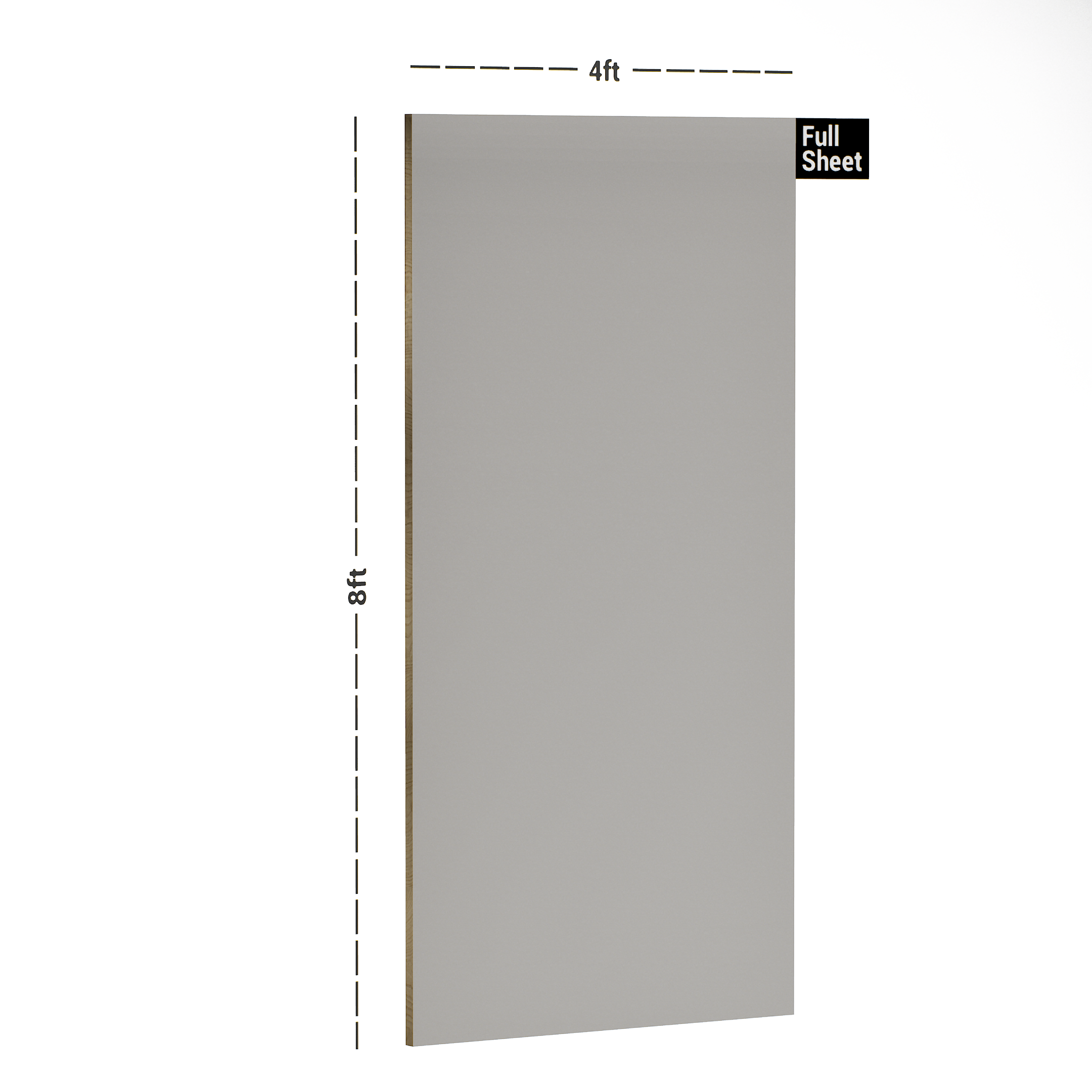 Dimension image of SA 114 Grey Man 8 ft x 4 ft High Gloss Finish 6H Anti Scratch Acrylic Laminate - 1.5 mm in an isometric setup | Material Depot