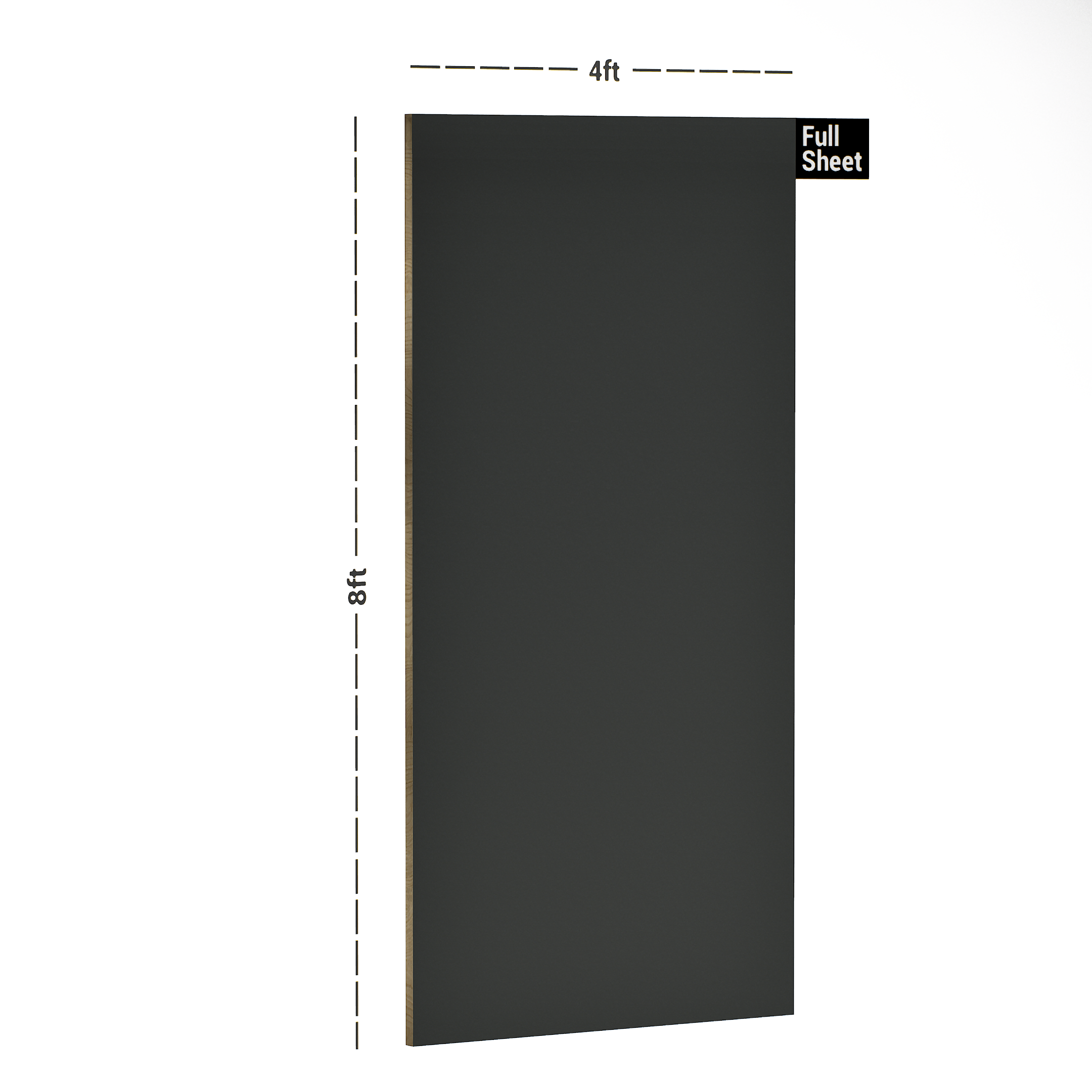 Dimension image of SA 119 High Grey 8 ft x 4 ft High Gloss Finish 6H Anti Scratch Acrylic Laminate - 1.5 mm in an isometric setup | Material Depot