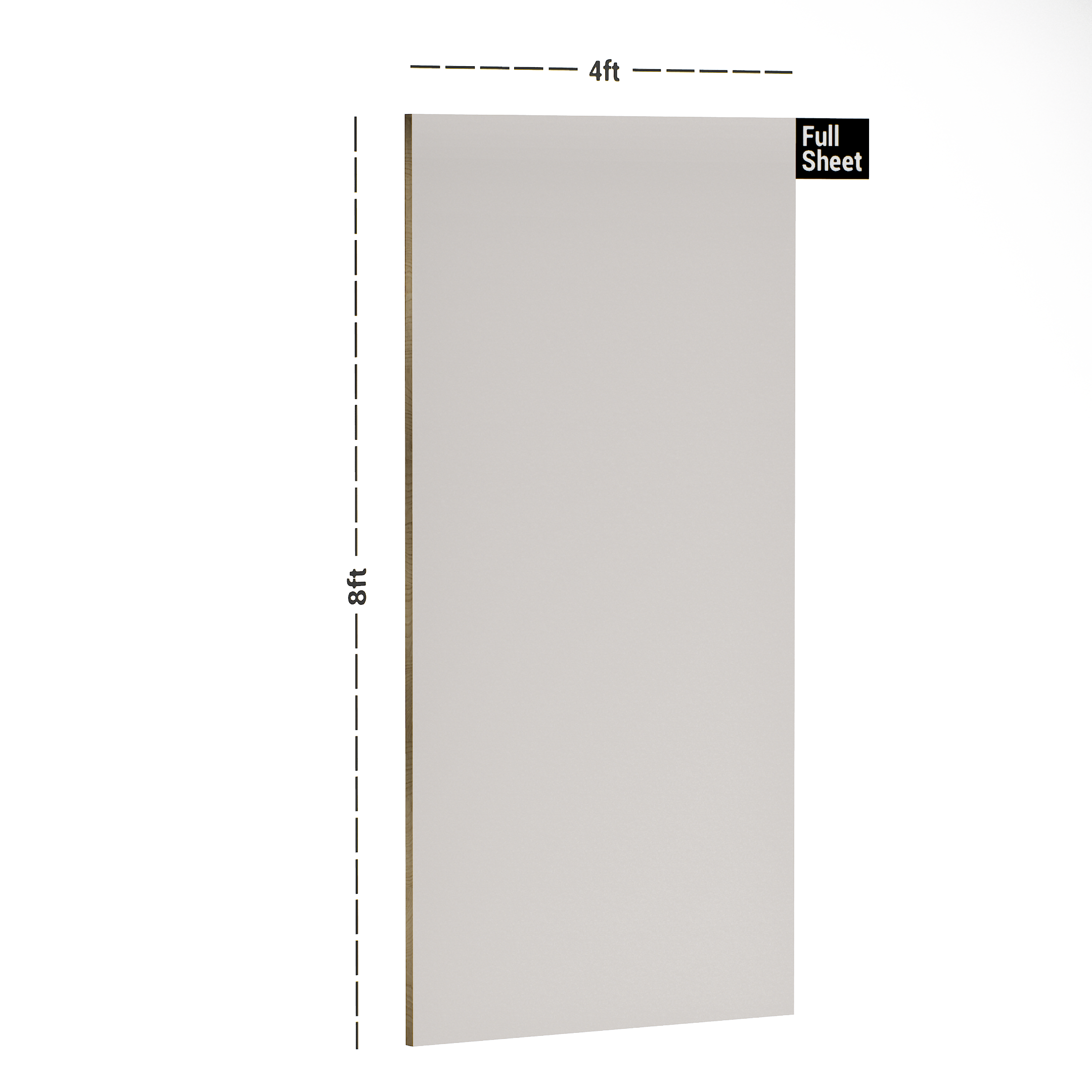 Dimension image of SA 120 A-One White 8 ft x 4 ft High Gloss Finish 6H Anti Scratch Acrylic Laminate - 1.5 mm in an isometric setup | Material Depot