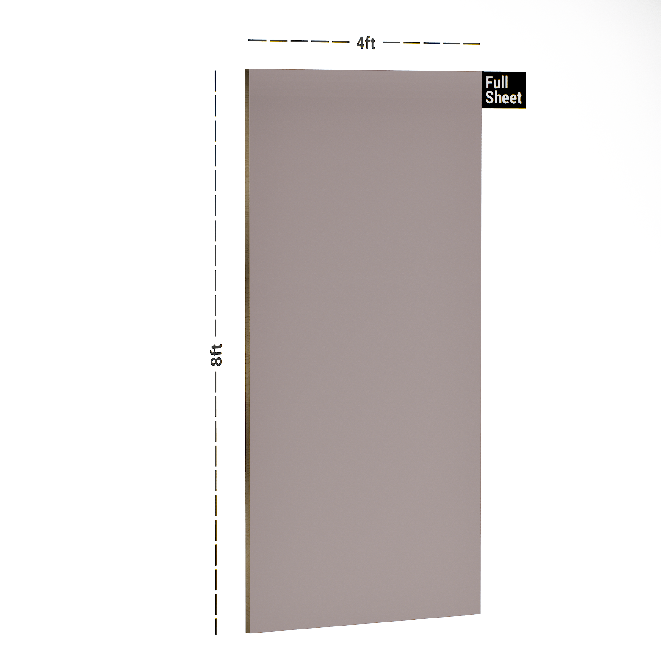 Dimension image of SA 124 More Peach 8 ft x 4 ft High Gloss Finish 6H Anti Scratch Acrylic Laminate - 1.5 mm in an isometric setup | Material Depot