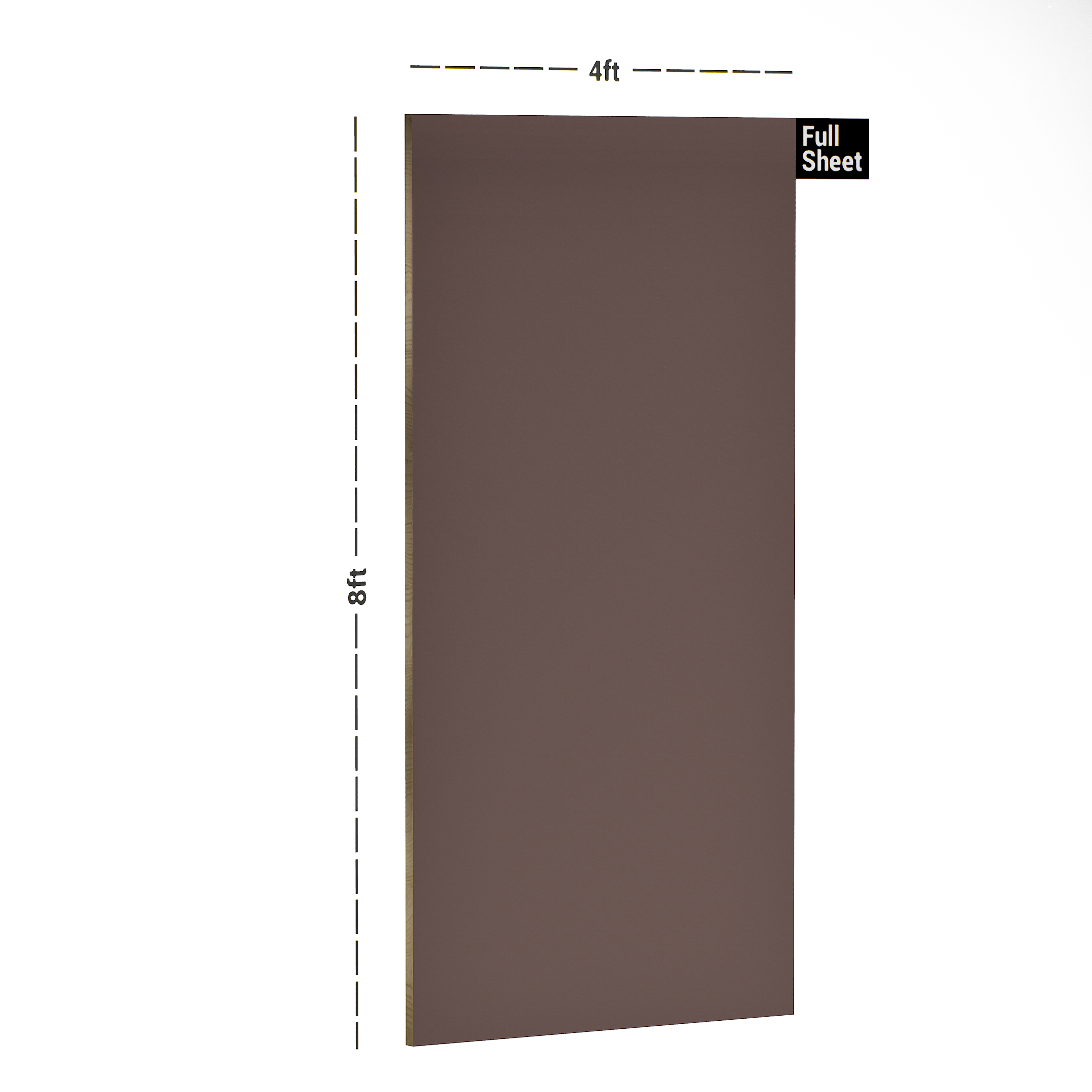 Dimension image of SA 125 Musk Dark 8 ft x 4 ft High Gloss Finish 6H Anti Scratch Acrylic Laminate - 1.5 mm in an isometric setup | Material Depot