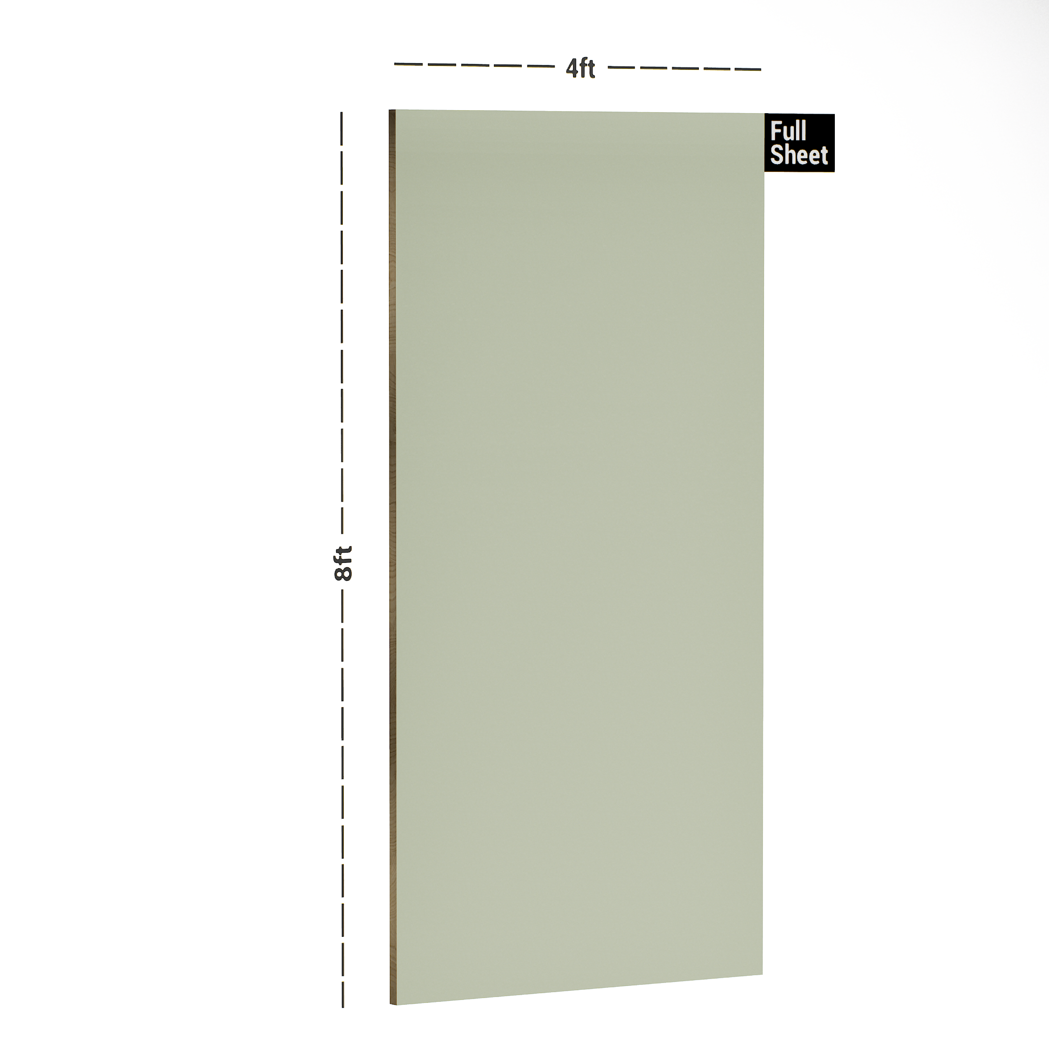 Dimension image of SA 135  Pear Green 8 ft x 4 ft High Gloss Finish 6H Anti Scratch Acrylic Laminate - 1.5 mm in an isometric setup | Material Depot