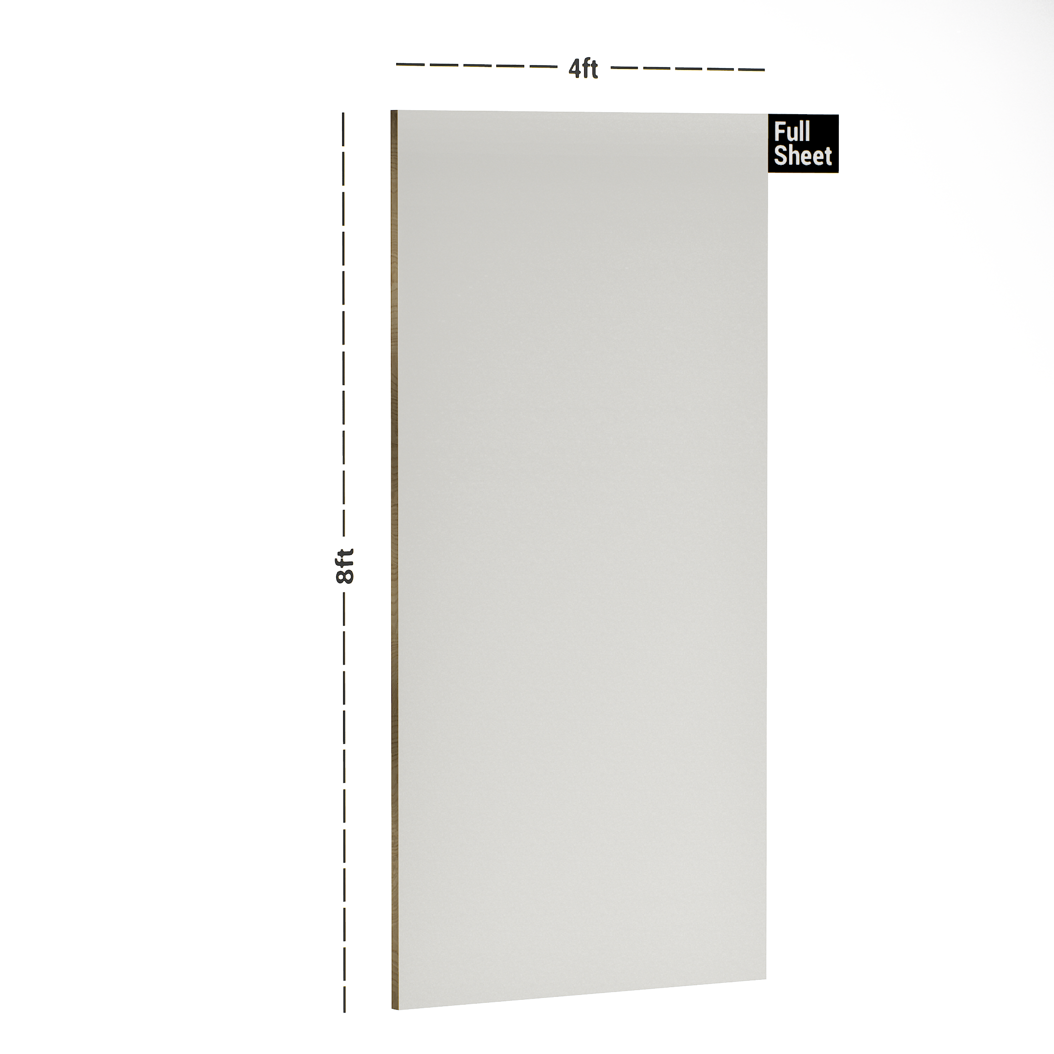 Dimension image of SA 202 Fading White 8 ft x 4 ft Metallic Finish 6H Anti Scratch Acrylic Laminate - 1.5 mm in an isometric setup | Material Depot