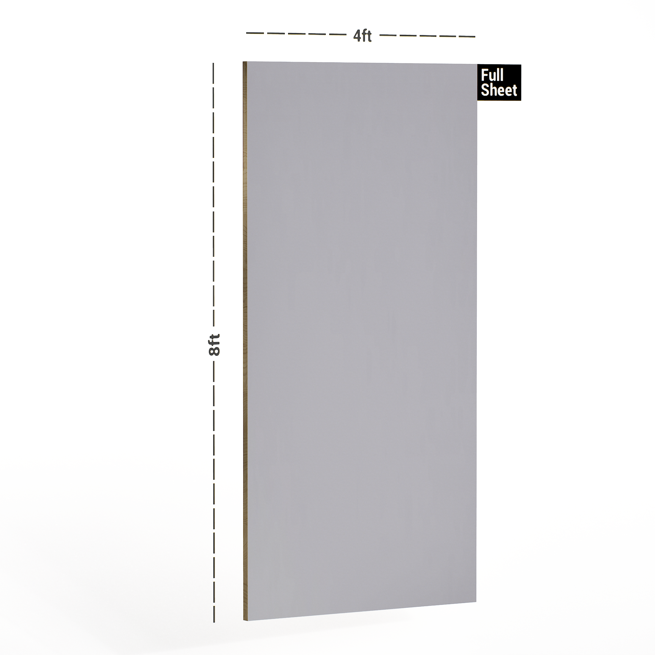 Dimension image of 140 Lava 8 ft x 4 ft Super Matt Finish Decorative Laminate - 1 mm in an isometric setup | Material Depot