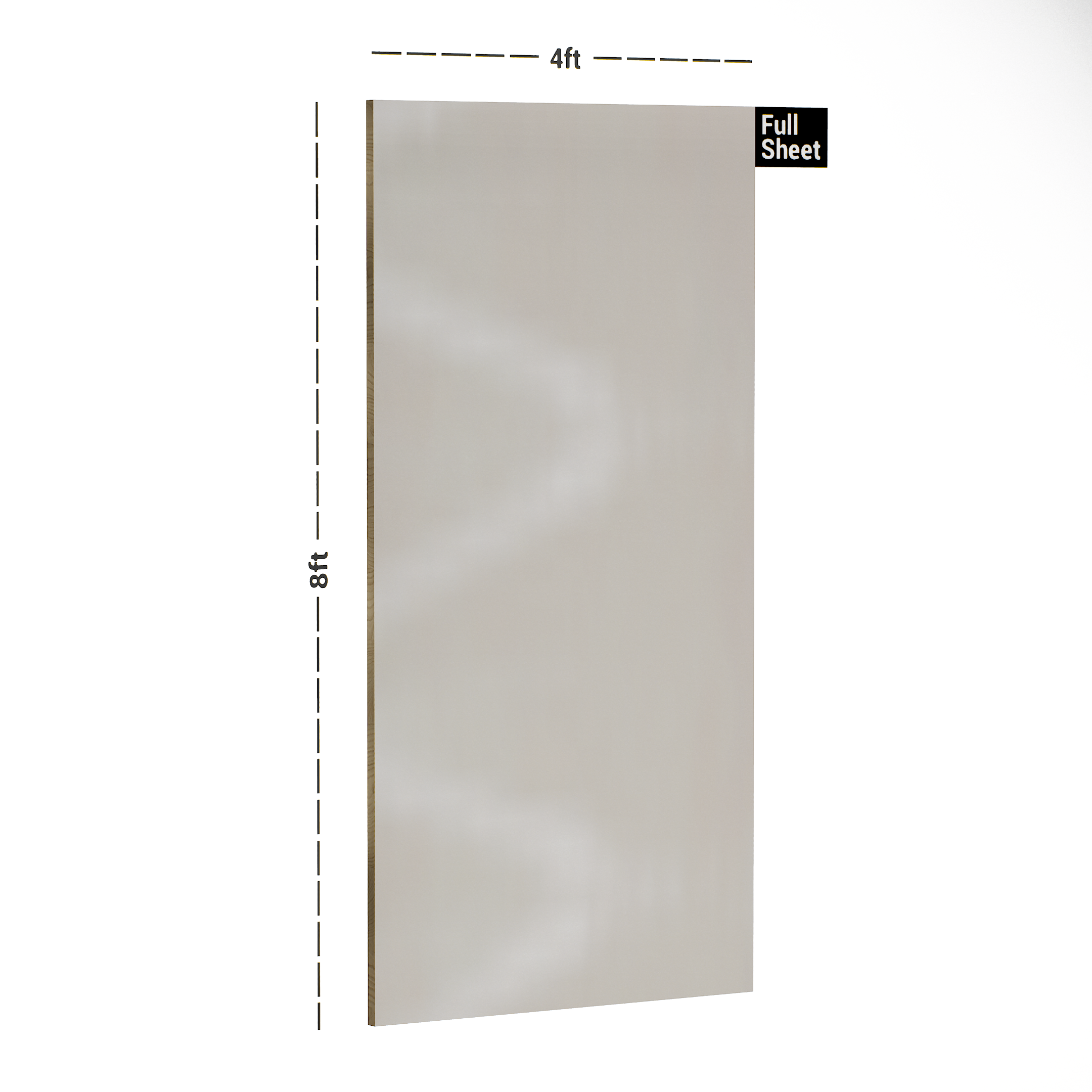 Dimension image of 202 Cappuccino 8 ft x 4 ft High Gloss Emboss Finish Decorative Laminate - 1 mm in an isometric setup | Material Depot