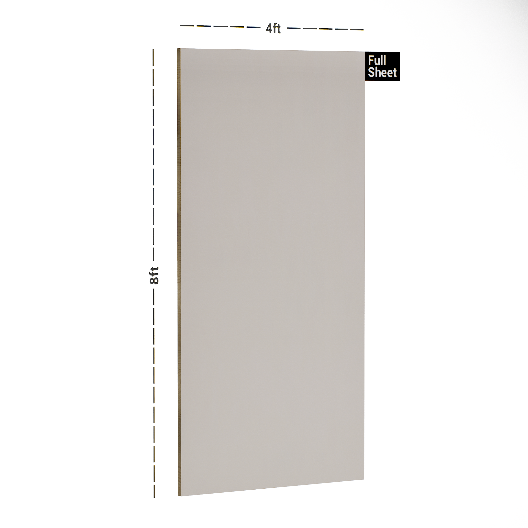 Dimension image of 204 Cappuccino 8 ft x 4 ft High Gloss Emboss Finish Decorative Laminate - 1 mm in an isometric setup | Material Depot