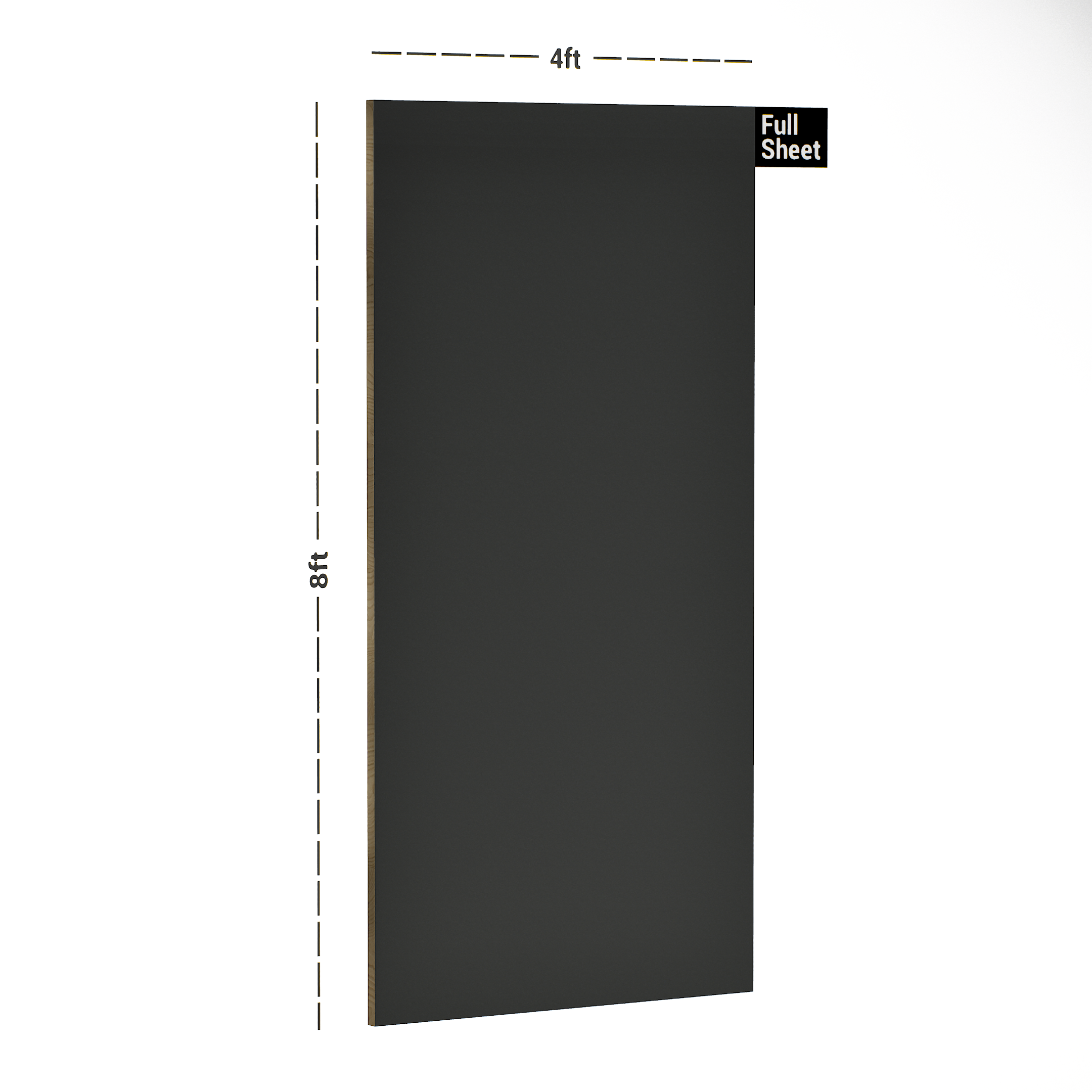 Dimension image of 2063 TM Dull Black 8 ft x 4 ft 6H Anti Scratch Acrylic Laminate - 1.3 mm in an isometric setup | Material Depot