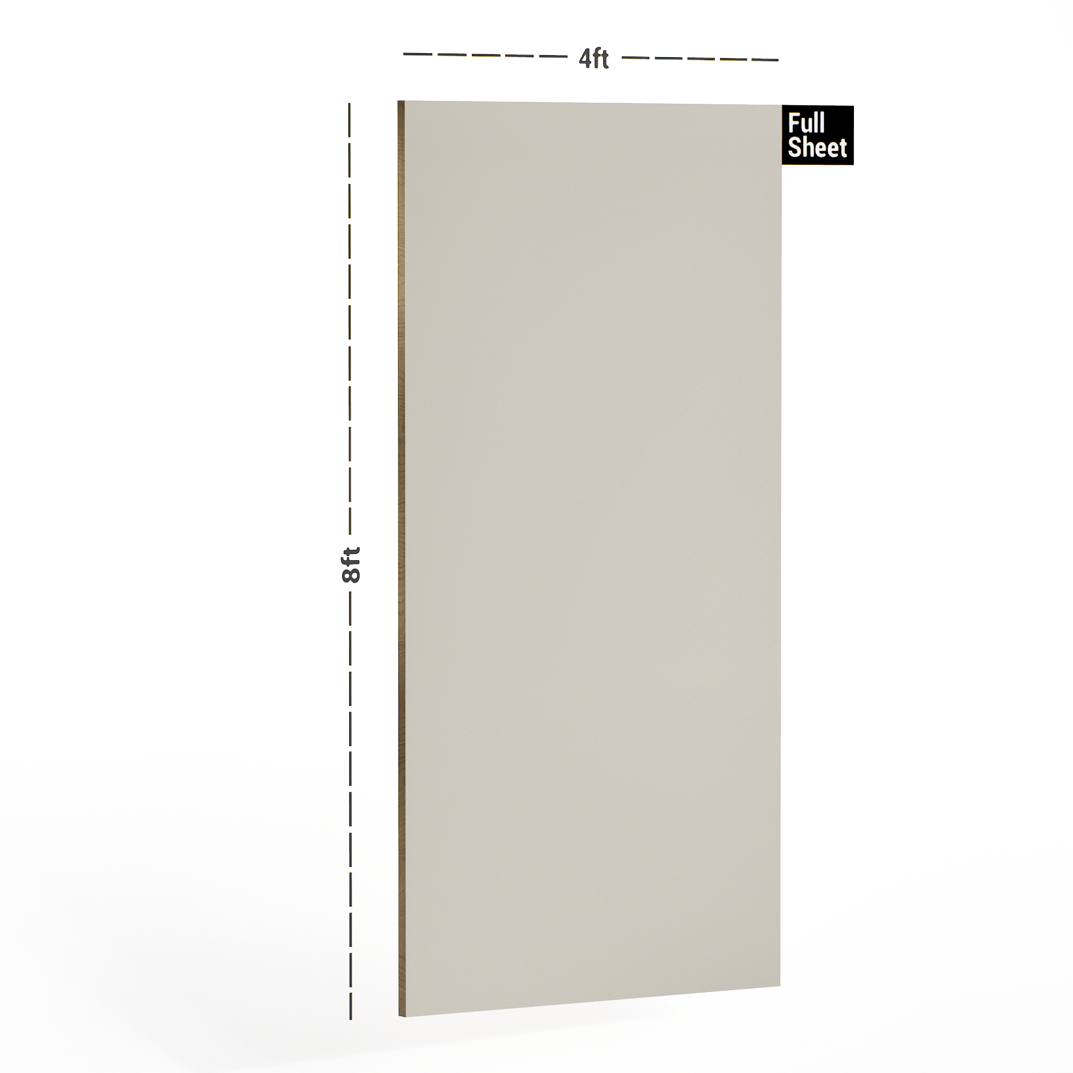 Dimension image of 50185 LVR Skin Grey 8 ft x 4 ft Louver Finish Laminate - 1 mm in an isometric setup | Material Depot