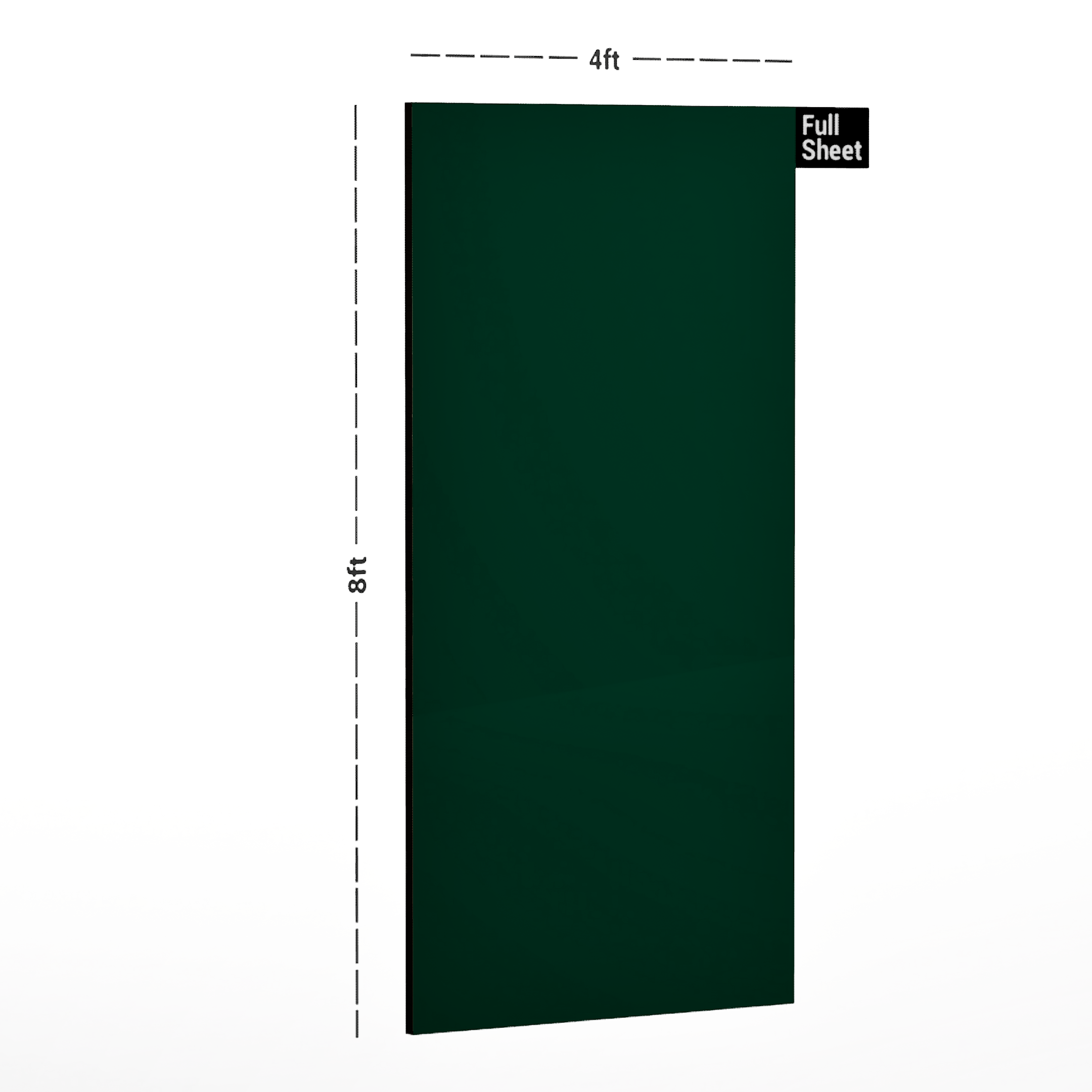 Dimension image of LM 00800 HM Turquoise Green 8 ft x 4 ft Solids High Gloss Finish Decorative Laminate - 1 mm in an isometric setup | Material Depot