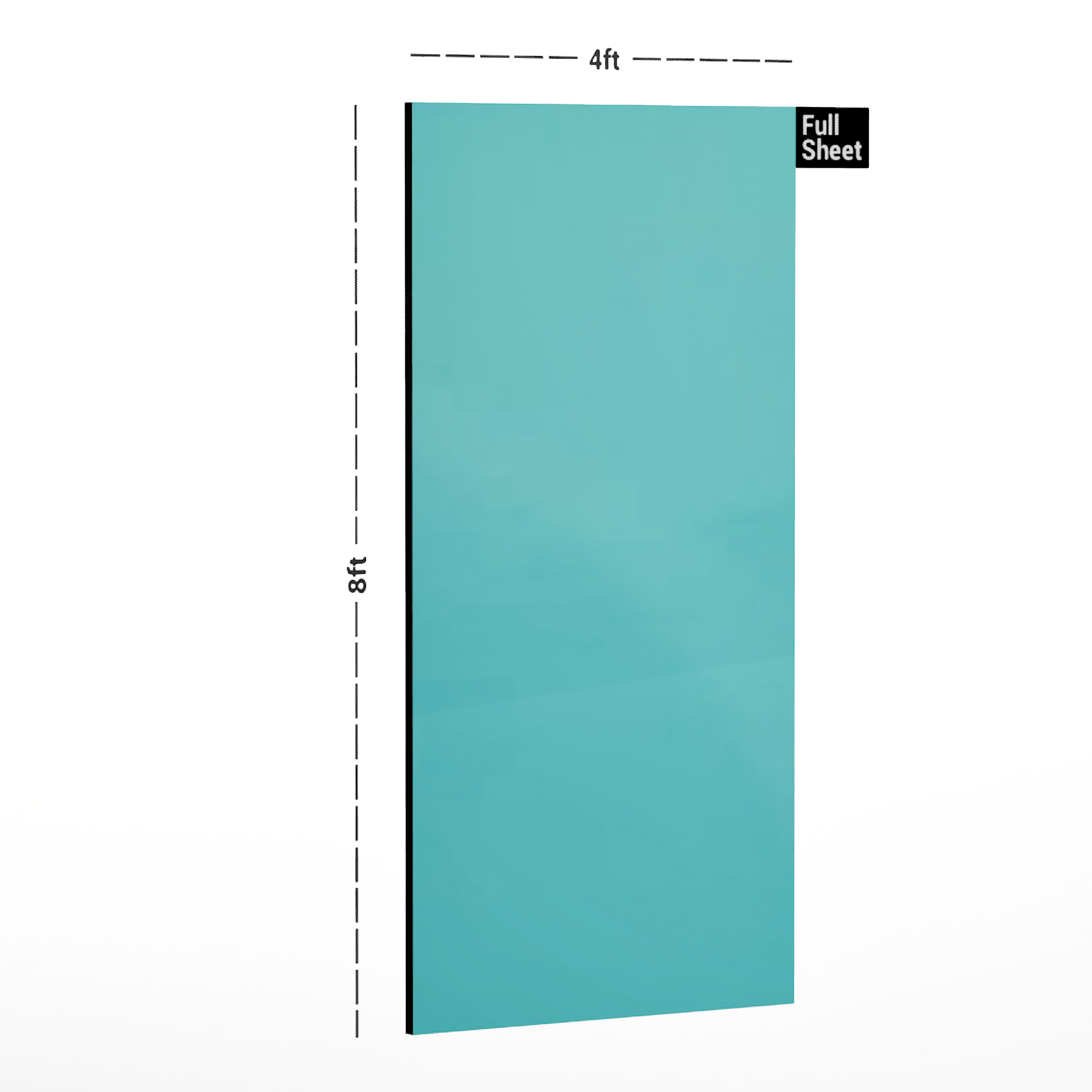 Dimension image of LM 01144 Solids High Gloss Finish 8 ft x 4 ft Acrylic Laminate - 1.5 mm | Matching Edgeband Code - EB 848 in an isometric setup | Material Depot