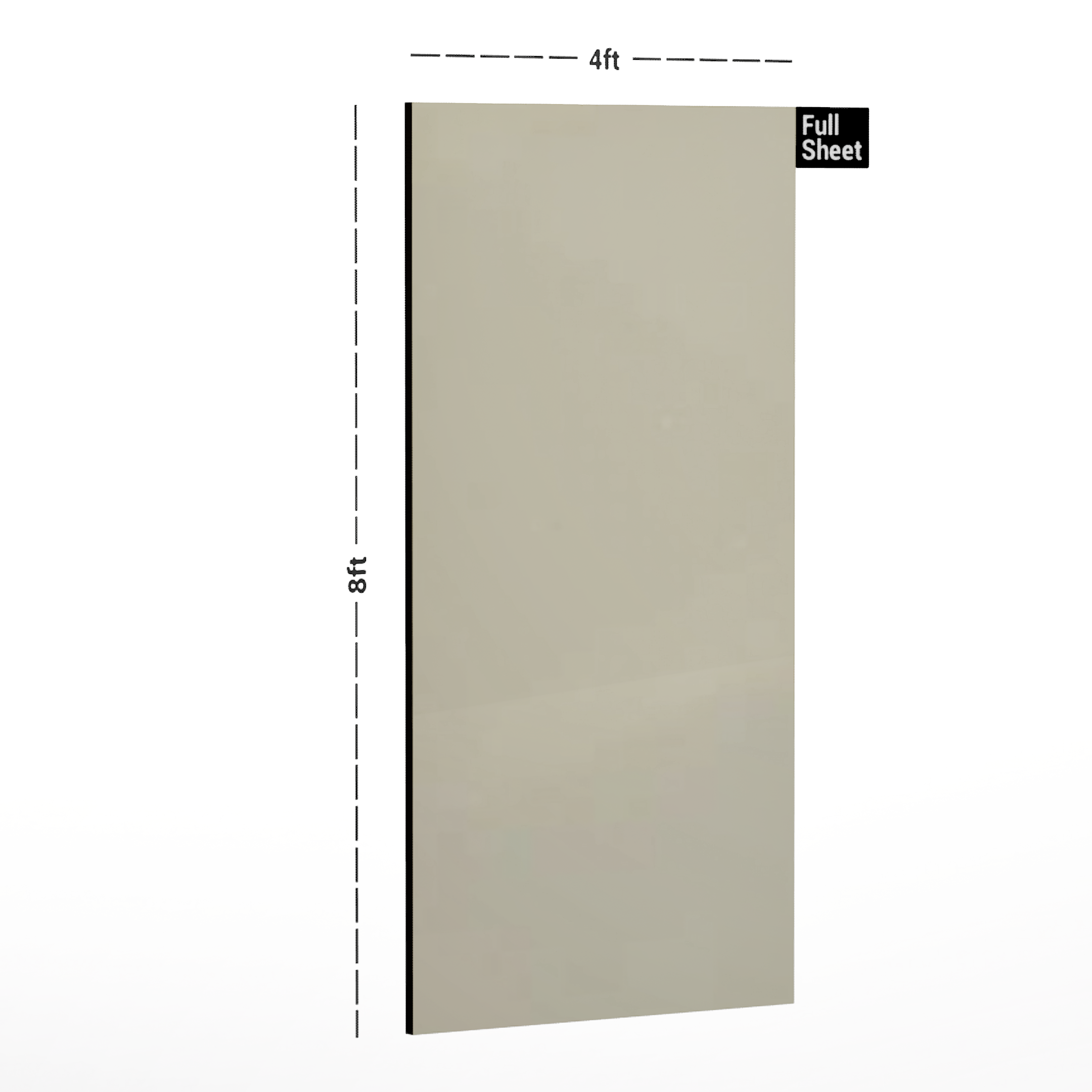 Dimension image of LM 01145 Solids High Gloss Finish 8 ft x 4 ft Acrylic Laminate - 1.5 mm | Matching Edgeband Code - EB 849 in an isometric setup | Material Depot