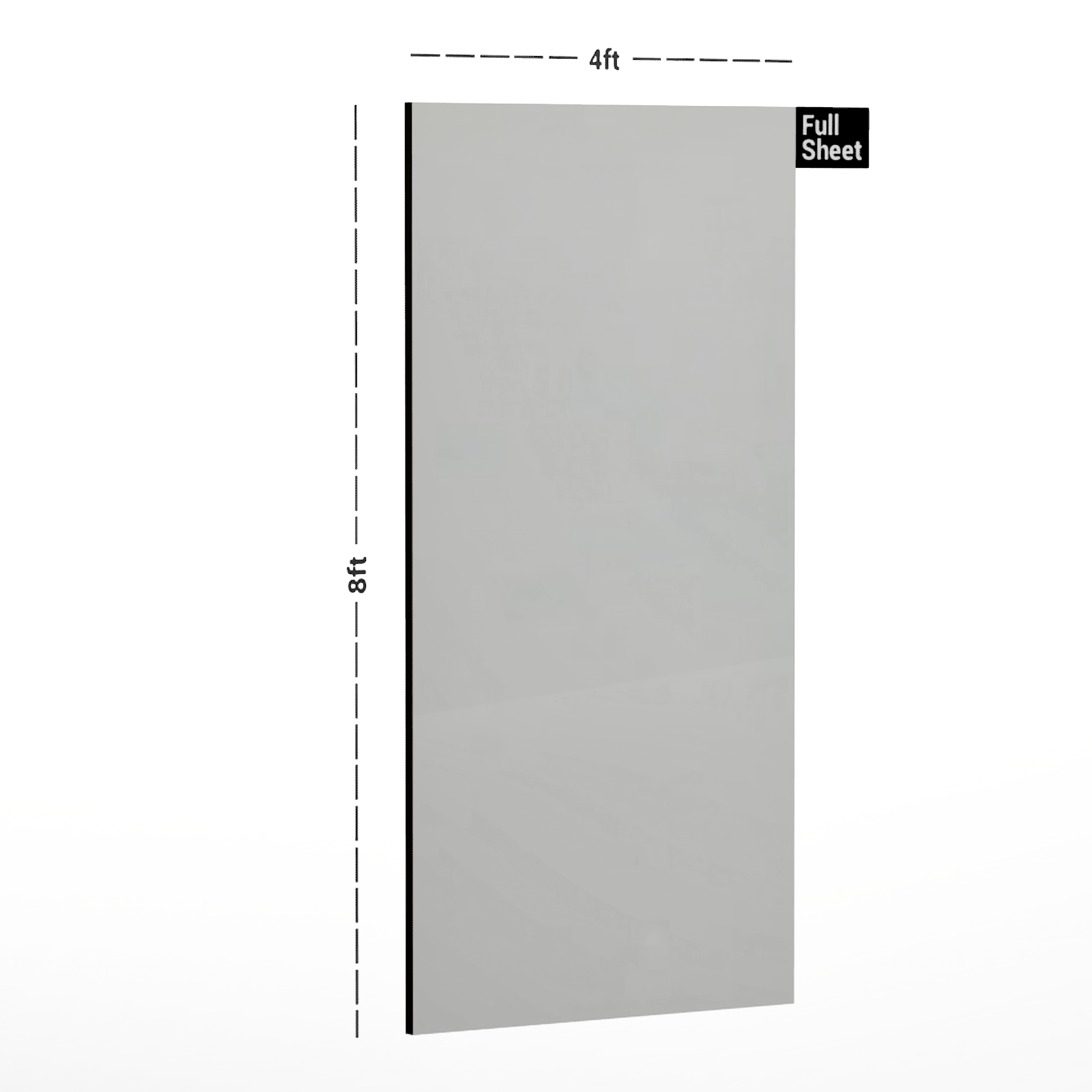 Dimension image of LM 01158 Solids High Gloss Finish 8 ft x 4 ft Acrylic Laminate - 1.5 mm | Matching Edgeband Code - EB 815 in an isometric setup | Material Depot