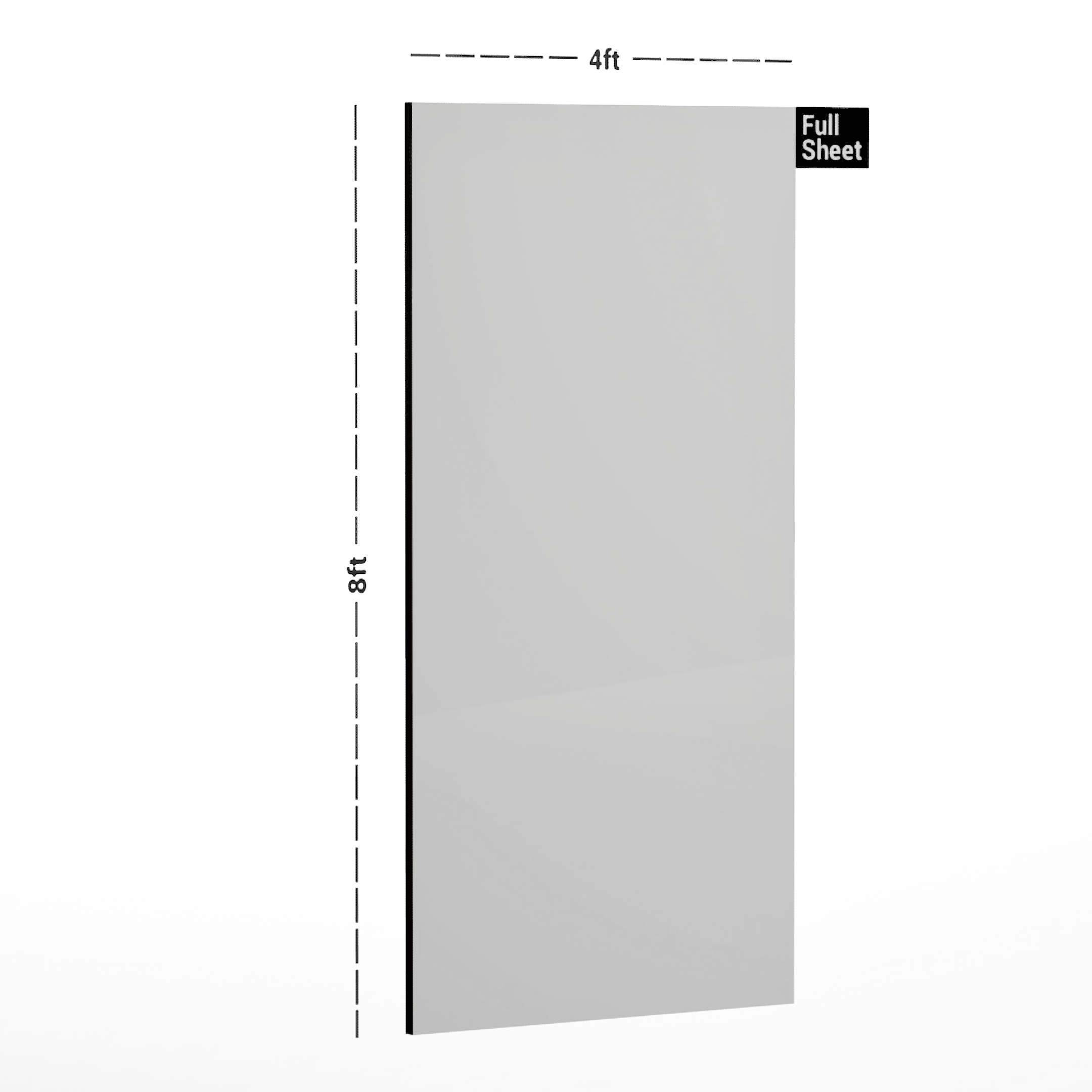 Dimension image of LM 01166 A PVC Core High Gloss Finish 8 ft x 4 ft Laminate - 1.5 mm in an isometric setup | Material Depot