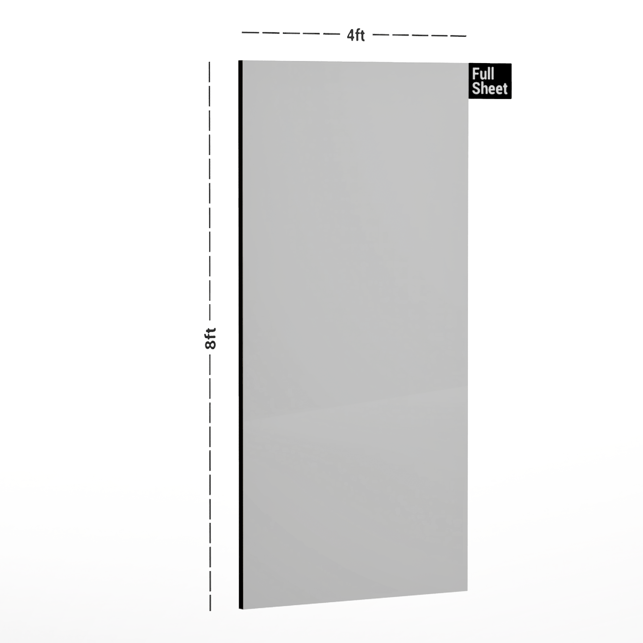 Dimension image of LM 01166 B PVC Core Satin Matte Finish 8 ft x 4 ft Laminate - 1.5 mm in an isometric setup | Material Depot