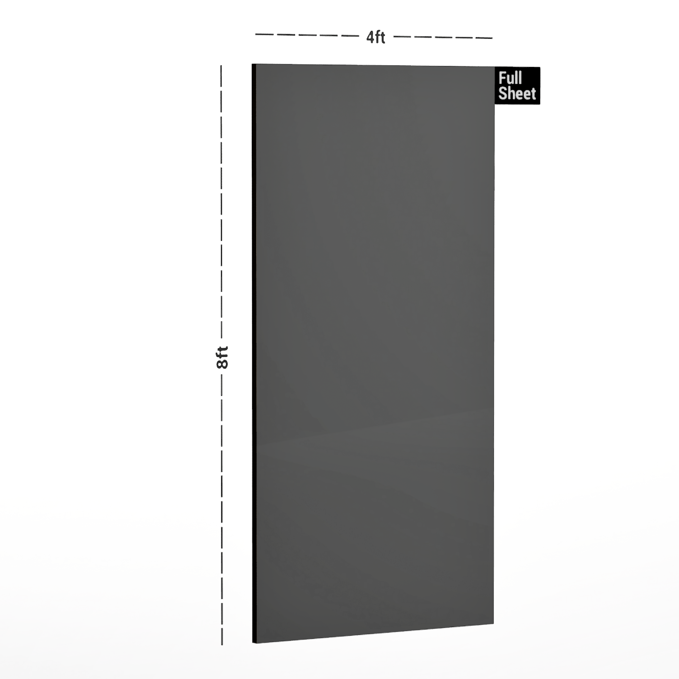 Dimension image of LM 01167 C PVC Core High Gloss And Matte Dual Finish 8 ft x 4 ft Laminate - 1.5 mm in an isometric setup | Material Depot