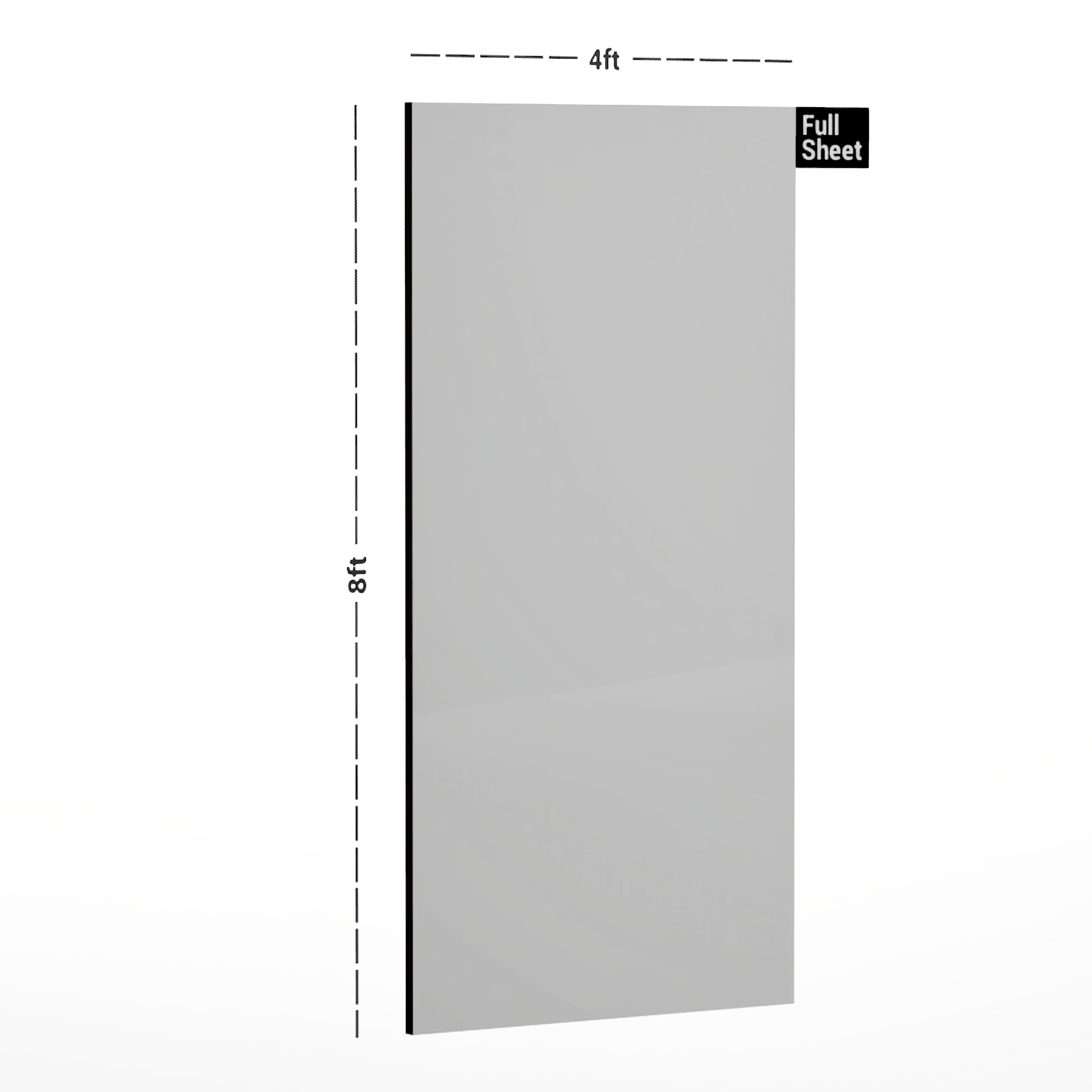 Dimension image of LM 01167 D PVC Core High Gloss And Matte Dual Finish 8 ft x 4 ft Laminate - 1.5 mm in an isometric setup | Material Depot