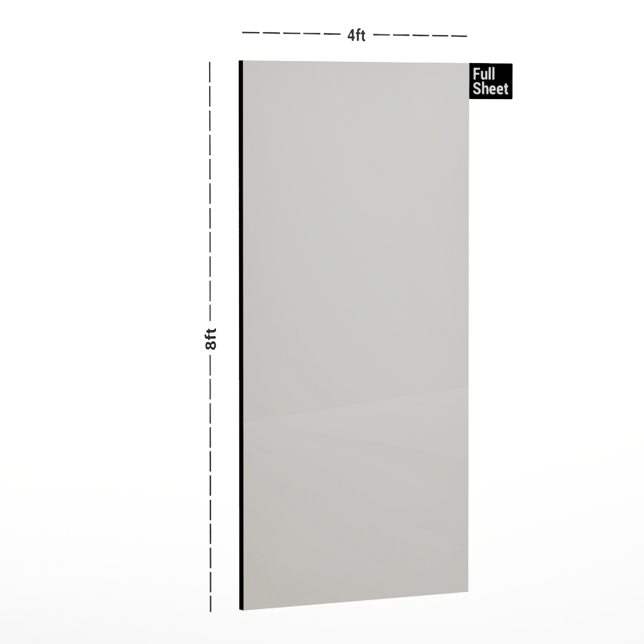 Dimension image of ARC 9001 8 ft x 4 ft Glassy Finish 6H Anti Scratch Acrylic Laminate - 1.5 mm in an isometric setup | Material Depot