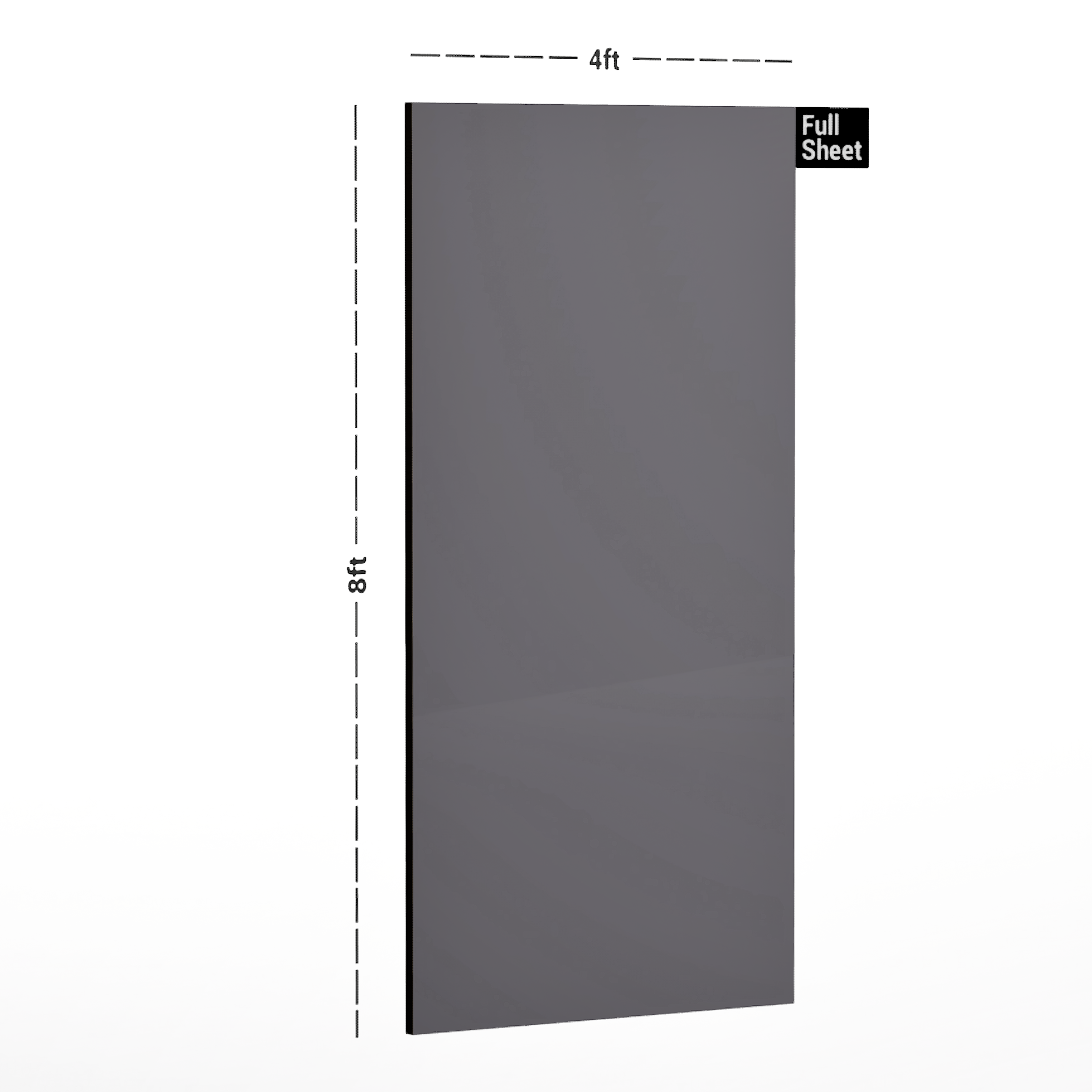 Dimension image of HGL 504 Pearl Grey 8 ft x 4 ft High Gloss Finish Decorative Laminate - 1 mm in an isometric setup | Material Depot