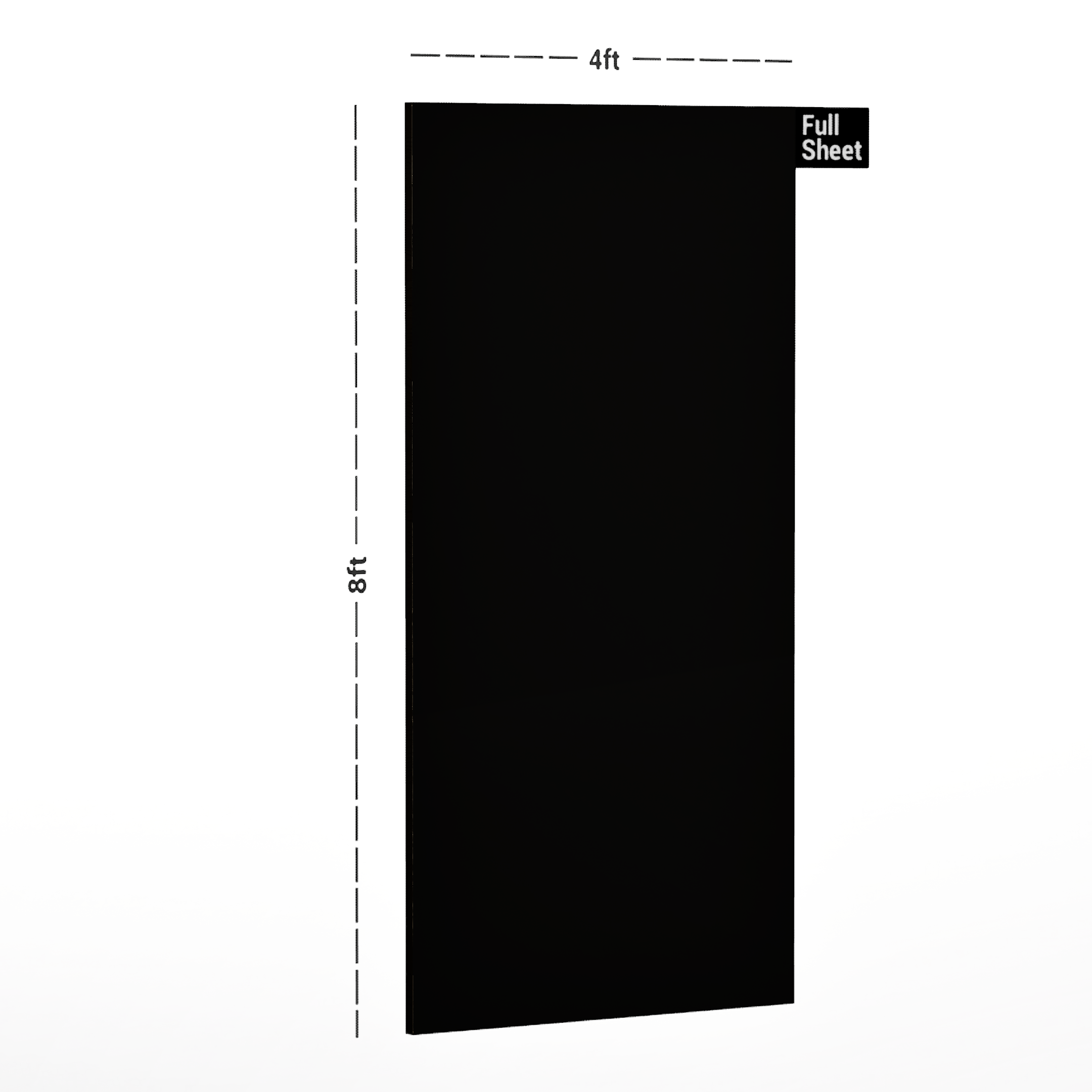 Dimension image of HGL 505 Black 8 ft x 4 ft High Gloss Finish Decorative Laminate - 1 mm in an isometric setup | Material Depot