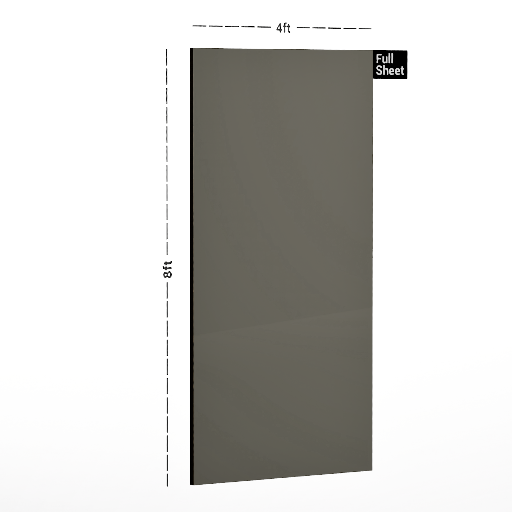 Dimension image of 9852 AFX Eden Grey 8 ft x 4 ft Texture Finish Decorative Laminate - 1 mm | Matching Edgeband Code - (Rehau - 110162) in an isometric setup | Material Depot