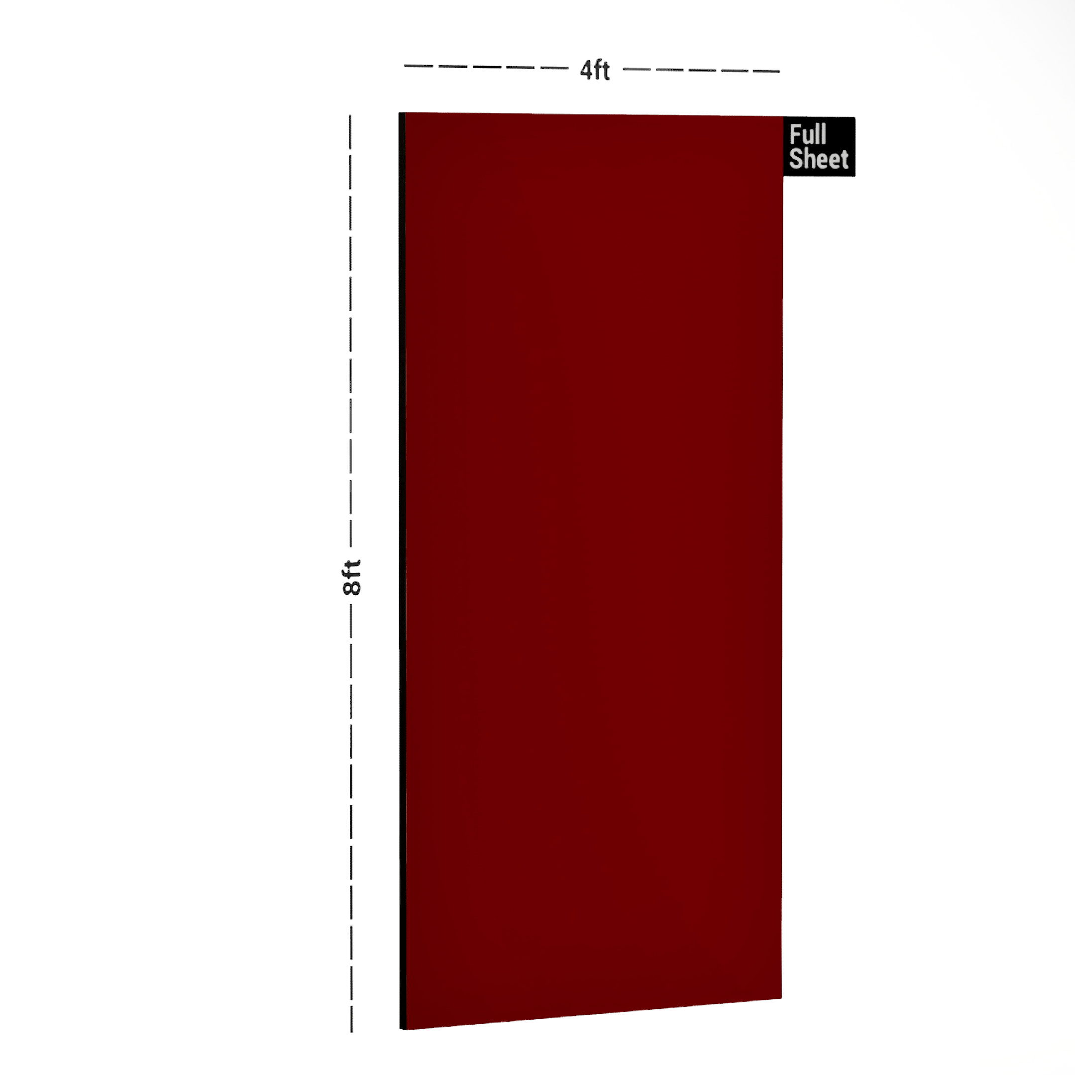 Dimension image of Red 8 ft x 4 ft Glossy Finish Polygranite Sheet - 1.2 mm in an isometric setup | Material Depot