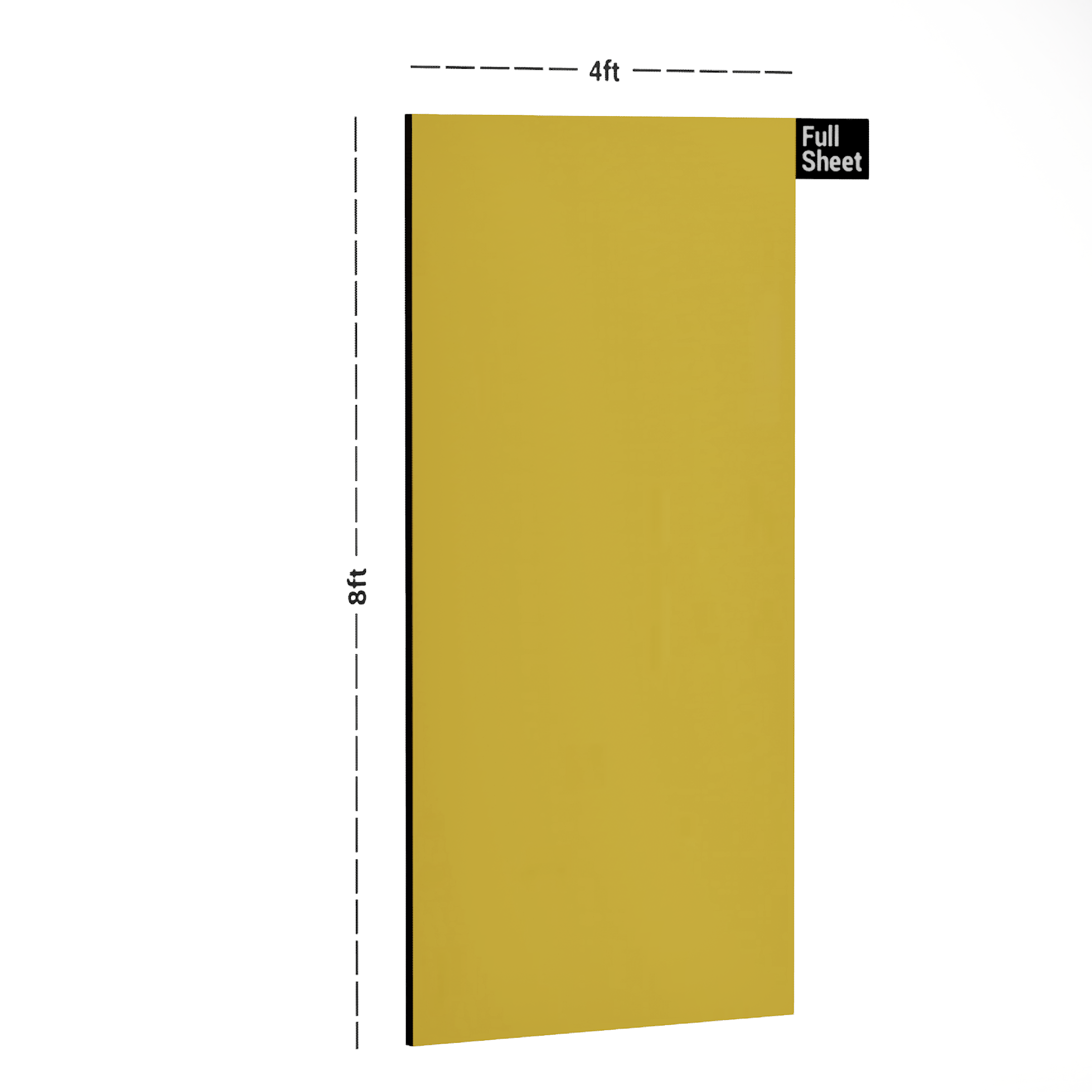 Dimension image of Yellow 8 ft x 4 ft Glossy Finish Polygranite Sheet - 1.2 mm in an isometric setup | Material Depot